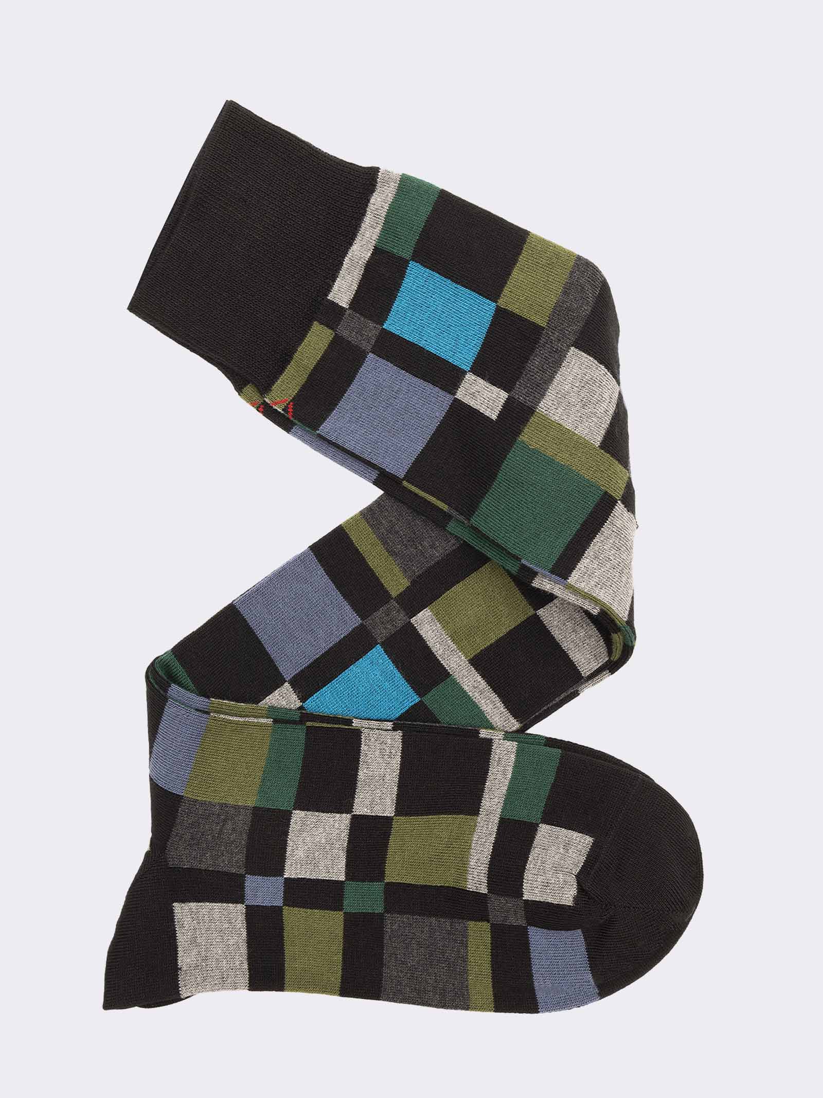 Men's Long Plaid Socks in Warm Cotton - Made in Italy - Image 1