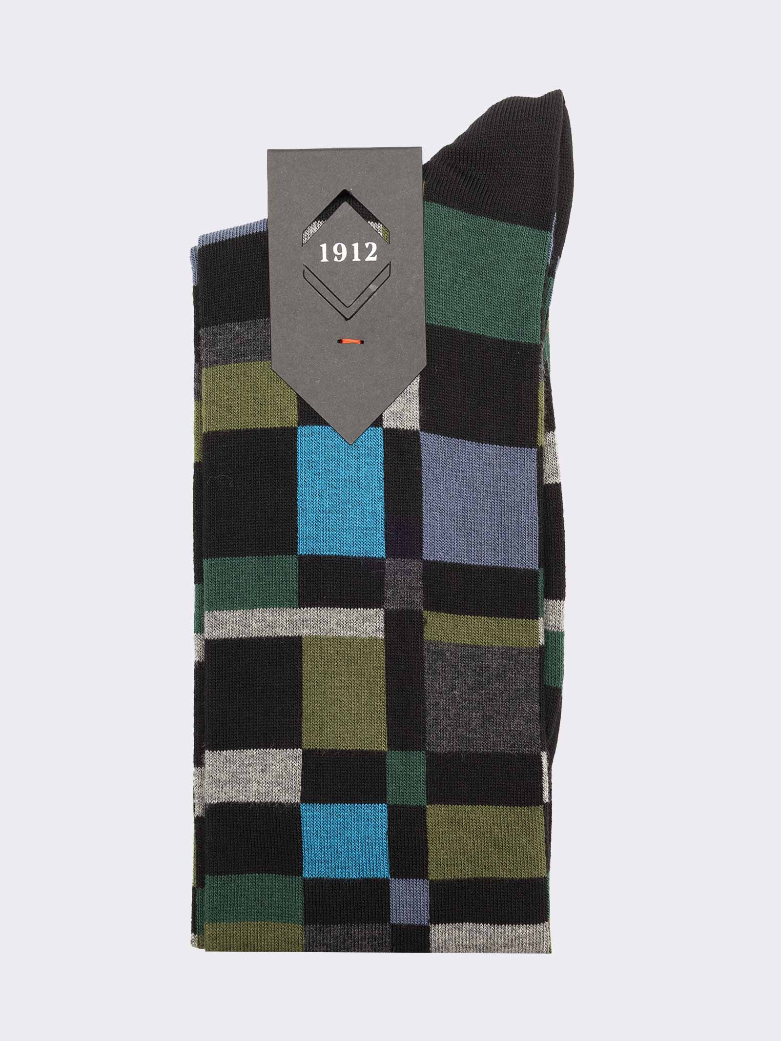 Men's Long Plaid Socks in Warm Cotton - Made in Italy - Image 2