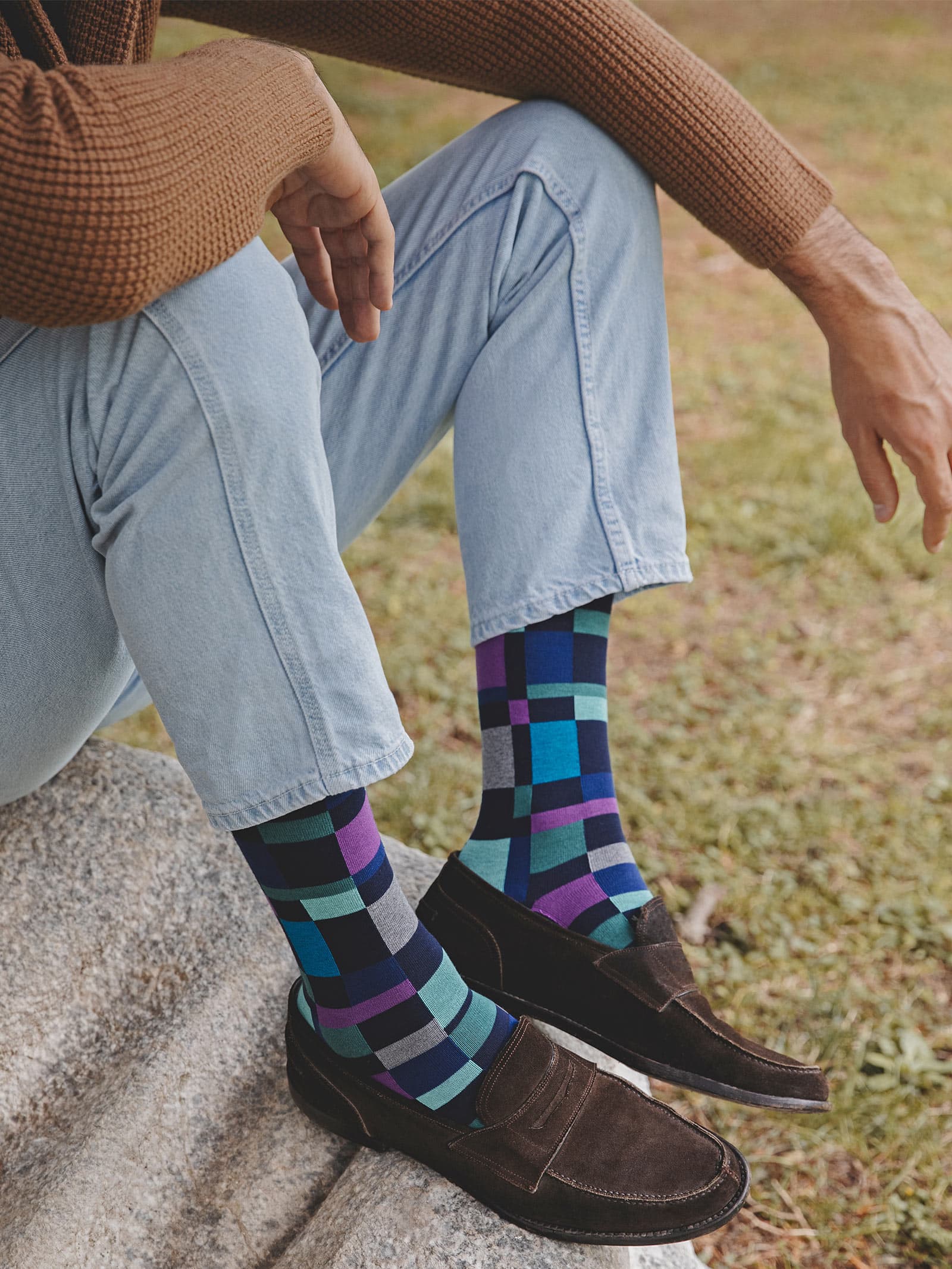 Men's Long Plaid Socks in Warm Cotton - Made in Italy - Image 3