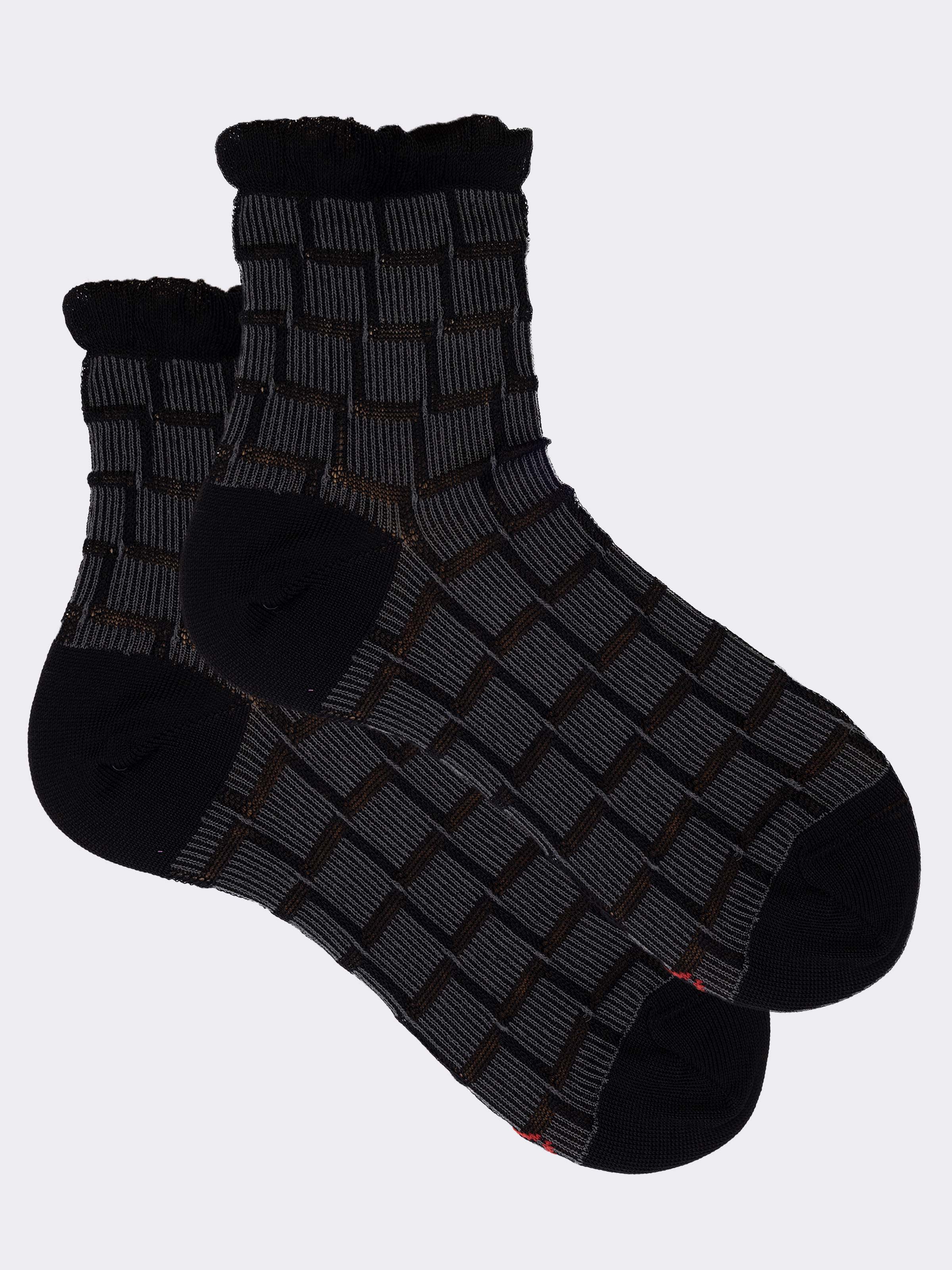 Women's Short Socks in Fresh Cotton with Bicolor Polka dot Pattern - Image 1