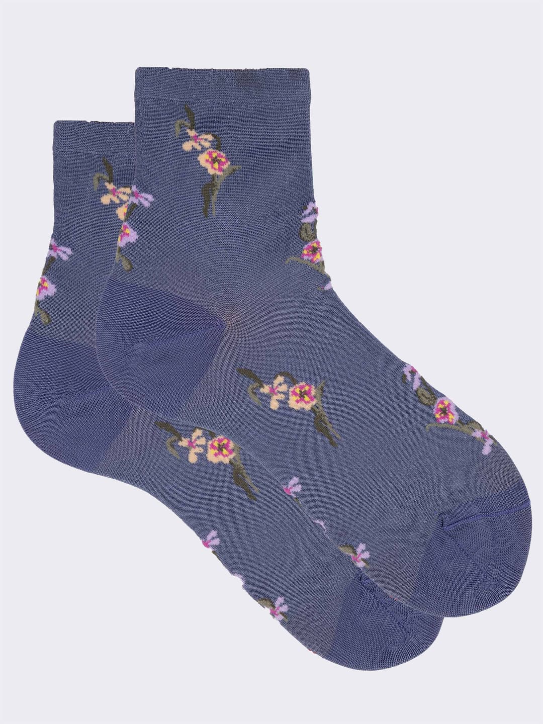 Women's Short Socks with Fresh Cotton Floral Pattern