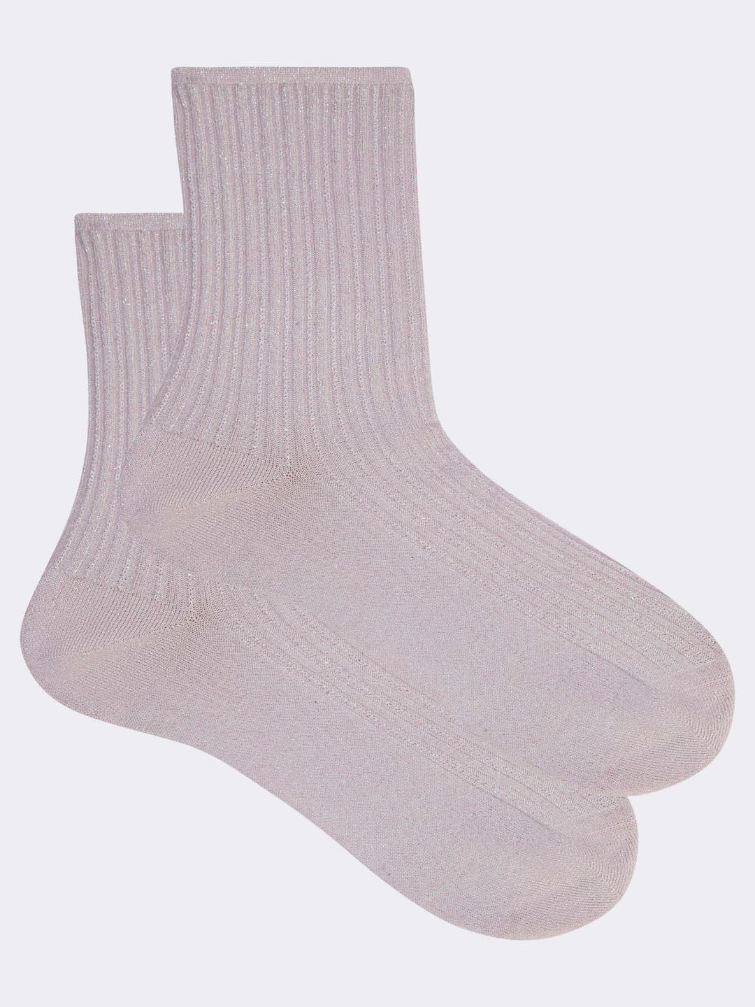 Women's Short Socks with Fresh Cotton Lurex Ribbed Pattern