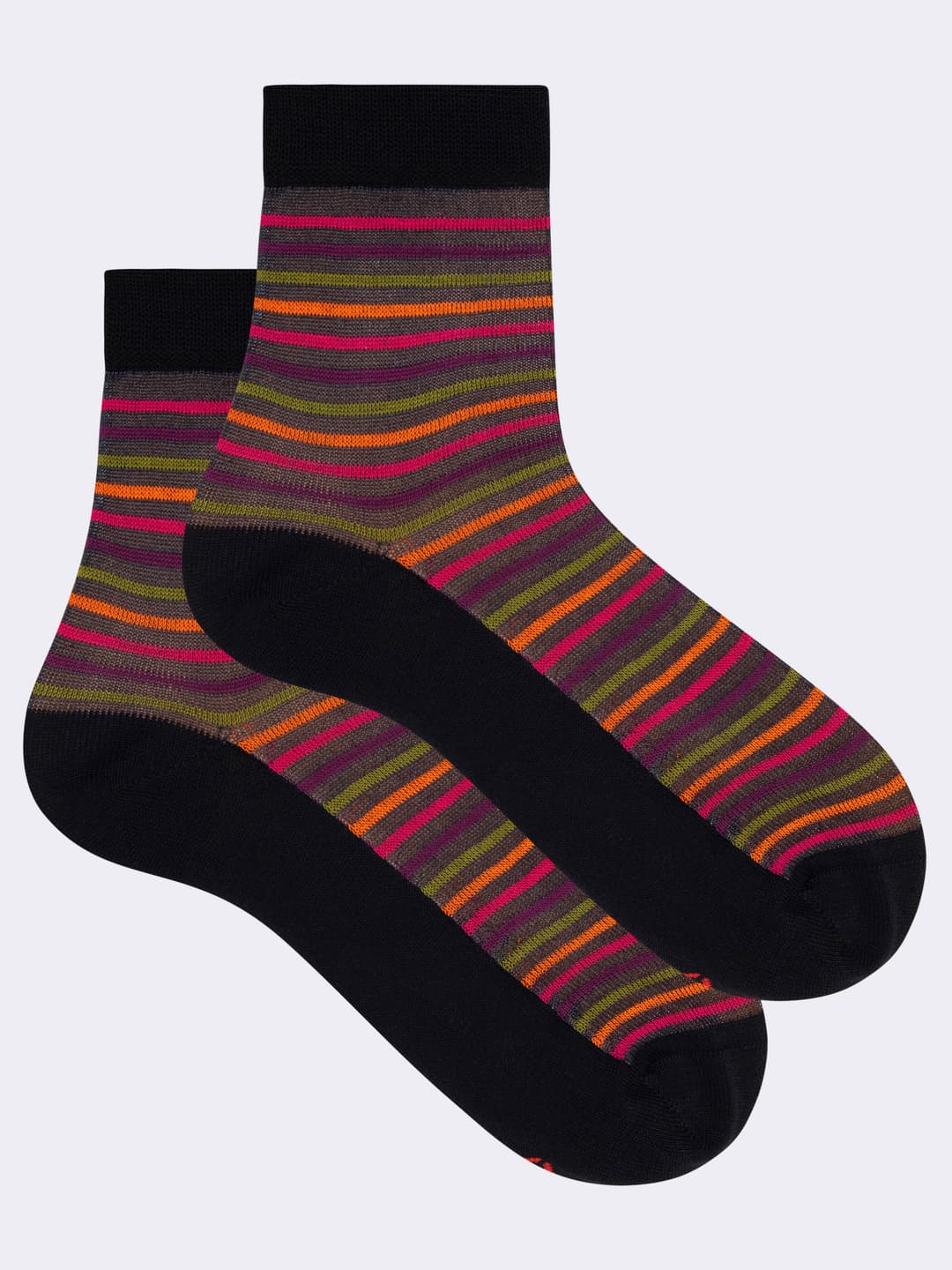 Women's Short Cotton Socks with Thousand Transparent Stripes Pattern