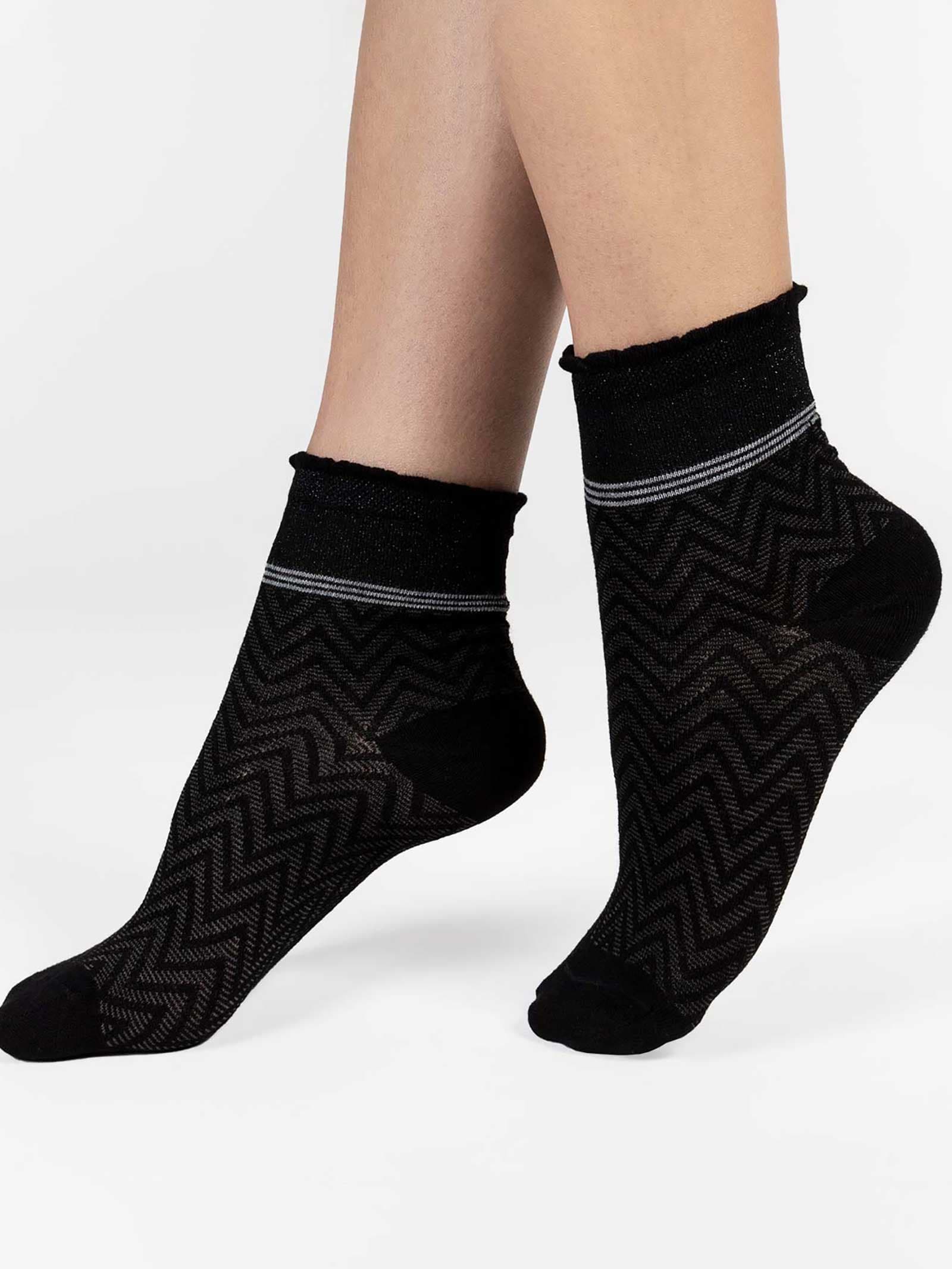 Damen Kurzsocken mit Zickzack-Muster und Lurex-Bund - Made in Italy - Image 1