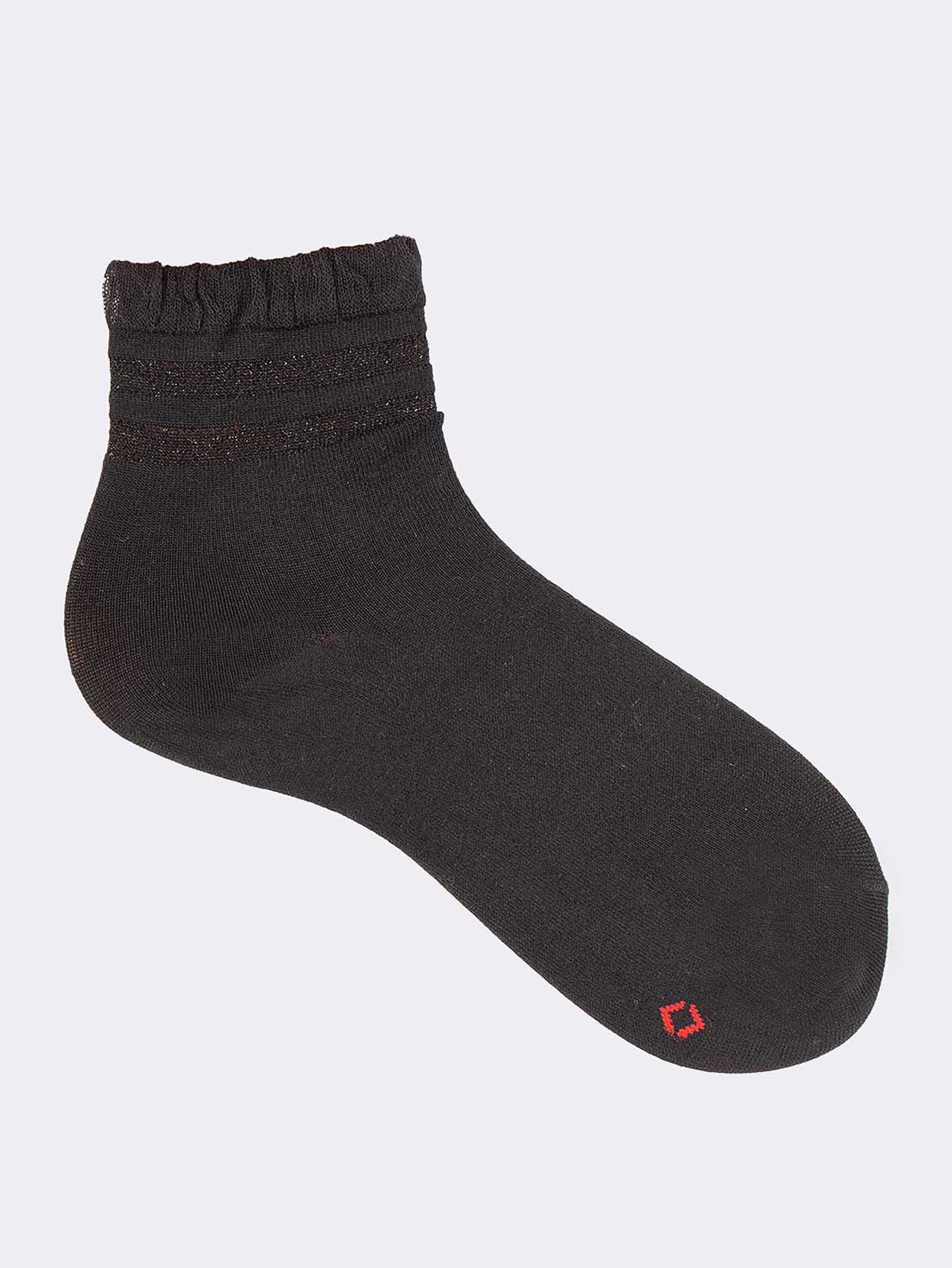 Women's Short Patterned Socks with Striped Cuff - Elegance and Comfort - Image 1