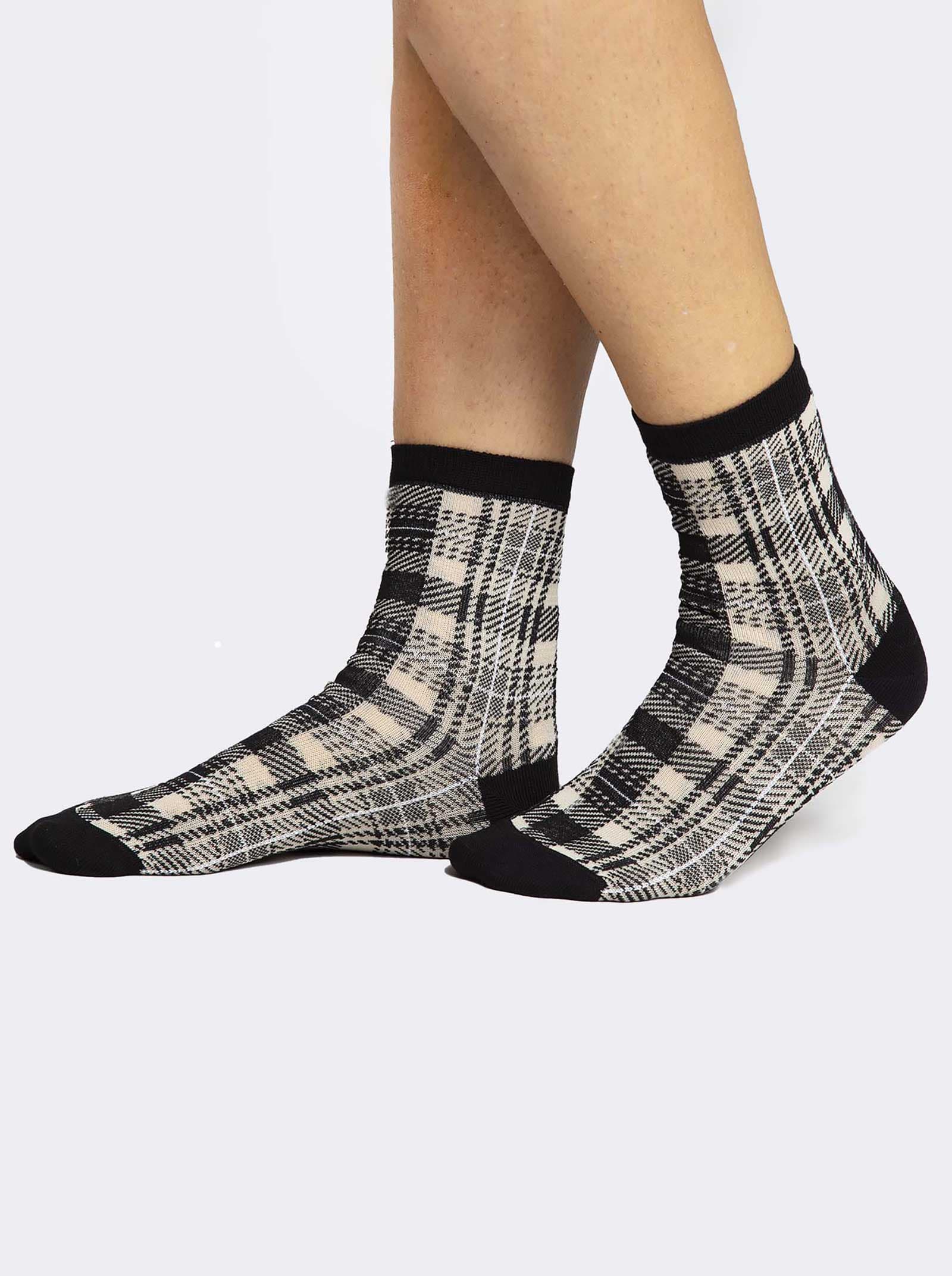 Women's Short Checkered Socks - Classic Elegant Design - Image 1