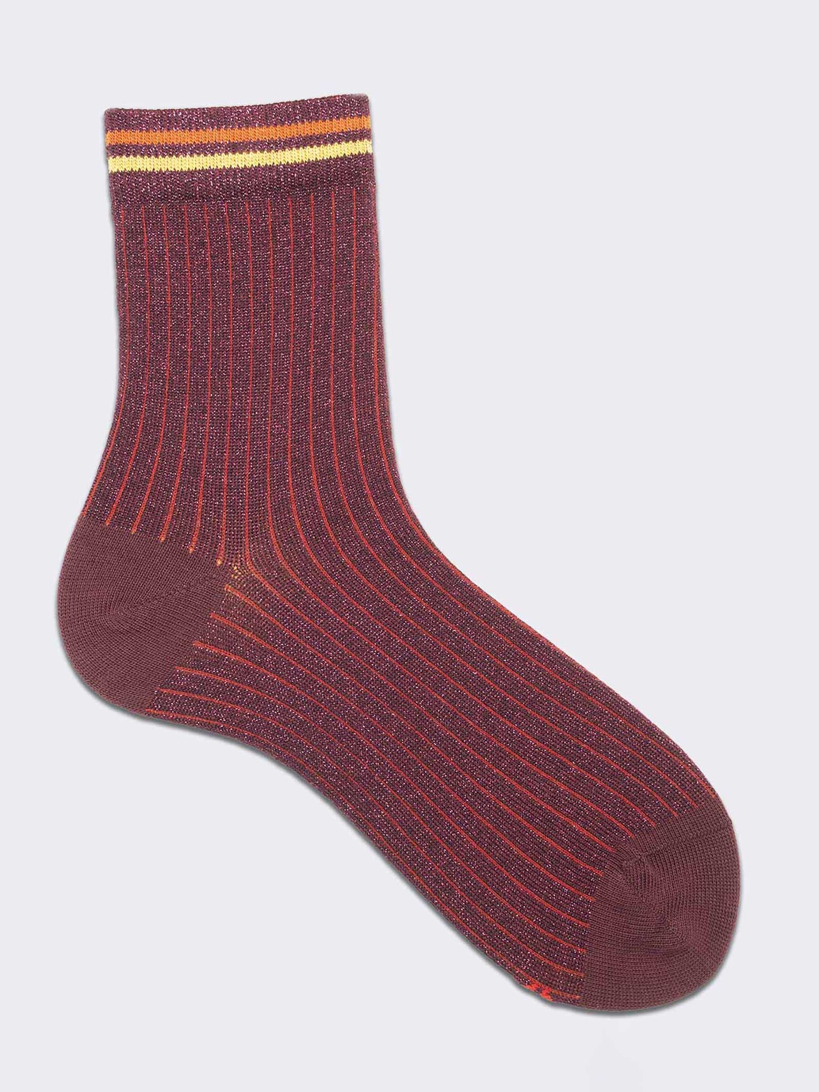 Women's Striped Socks with Metallic Thread - Elegant Cotton Ankle Socks - Image 1