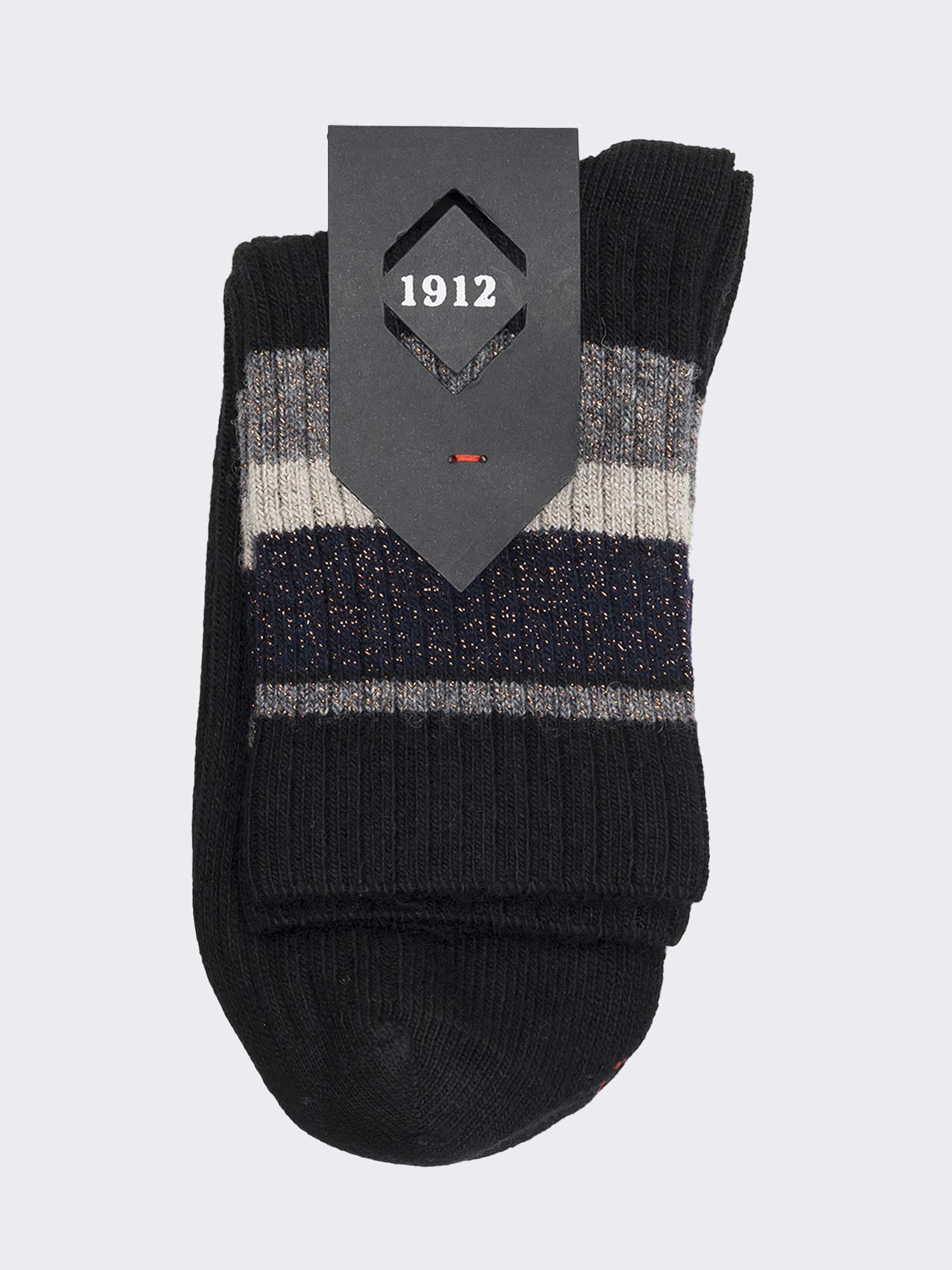 Women's Short Ribbed Socks with Lurex Stripe in Cashmere Blend - Made in Italy - Image 2