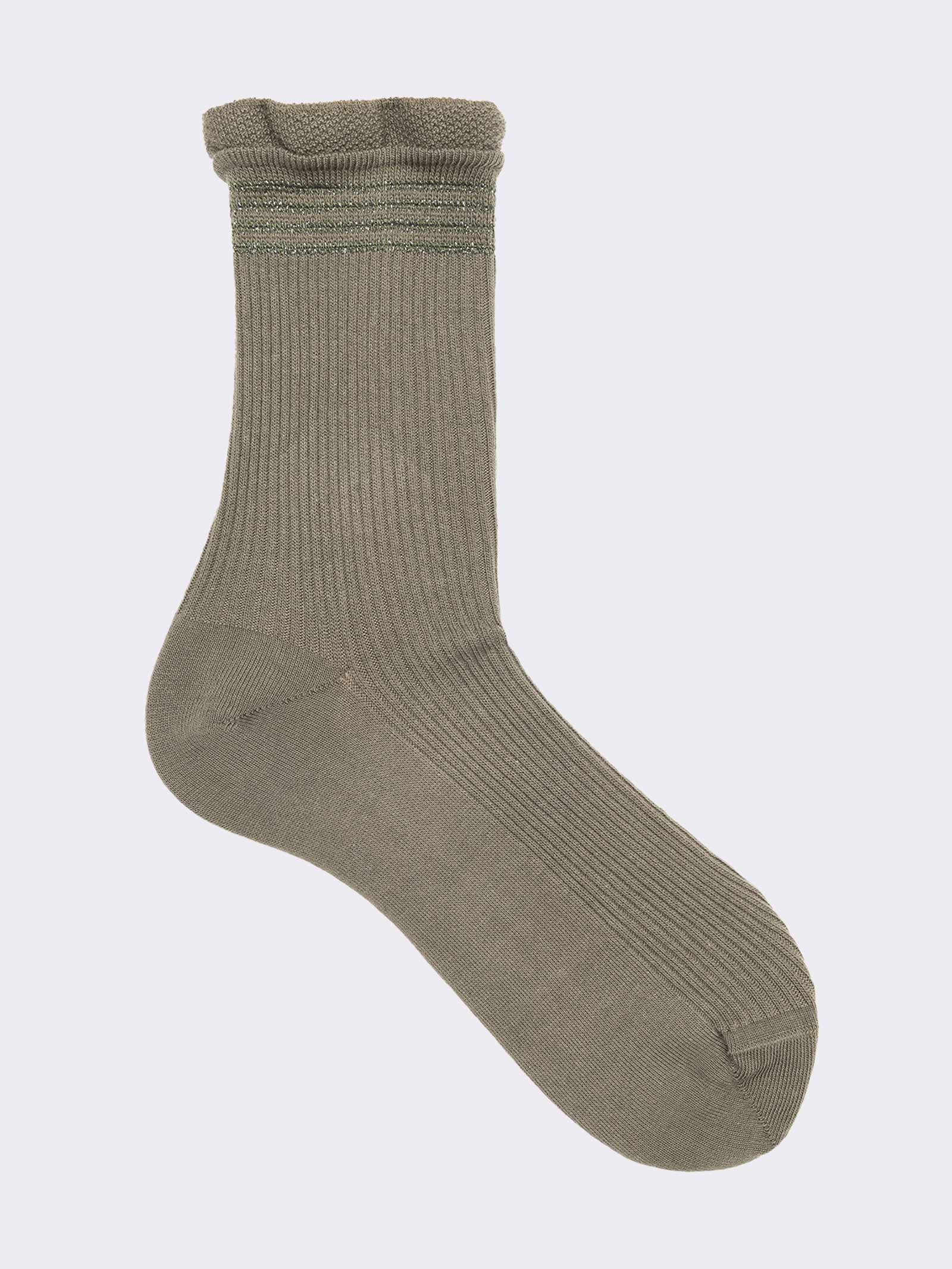 Chaussettes courtes femme à côtes avec revers en coton chaud - Fabriqué en Italie - Image 1