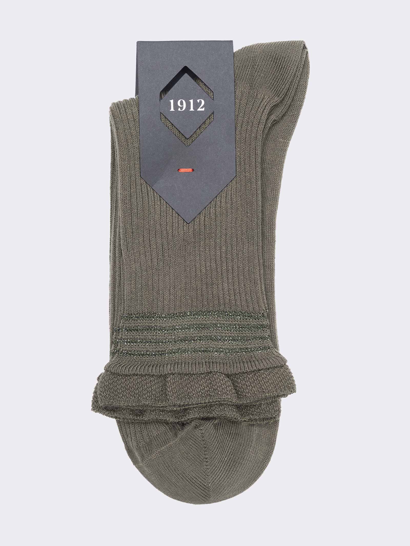 Chaussettes courtes femme à côtes avec revers en coton chaud - Fabriqué en Italie - Image 2