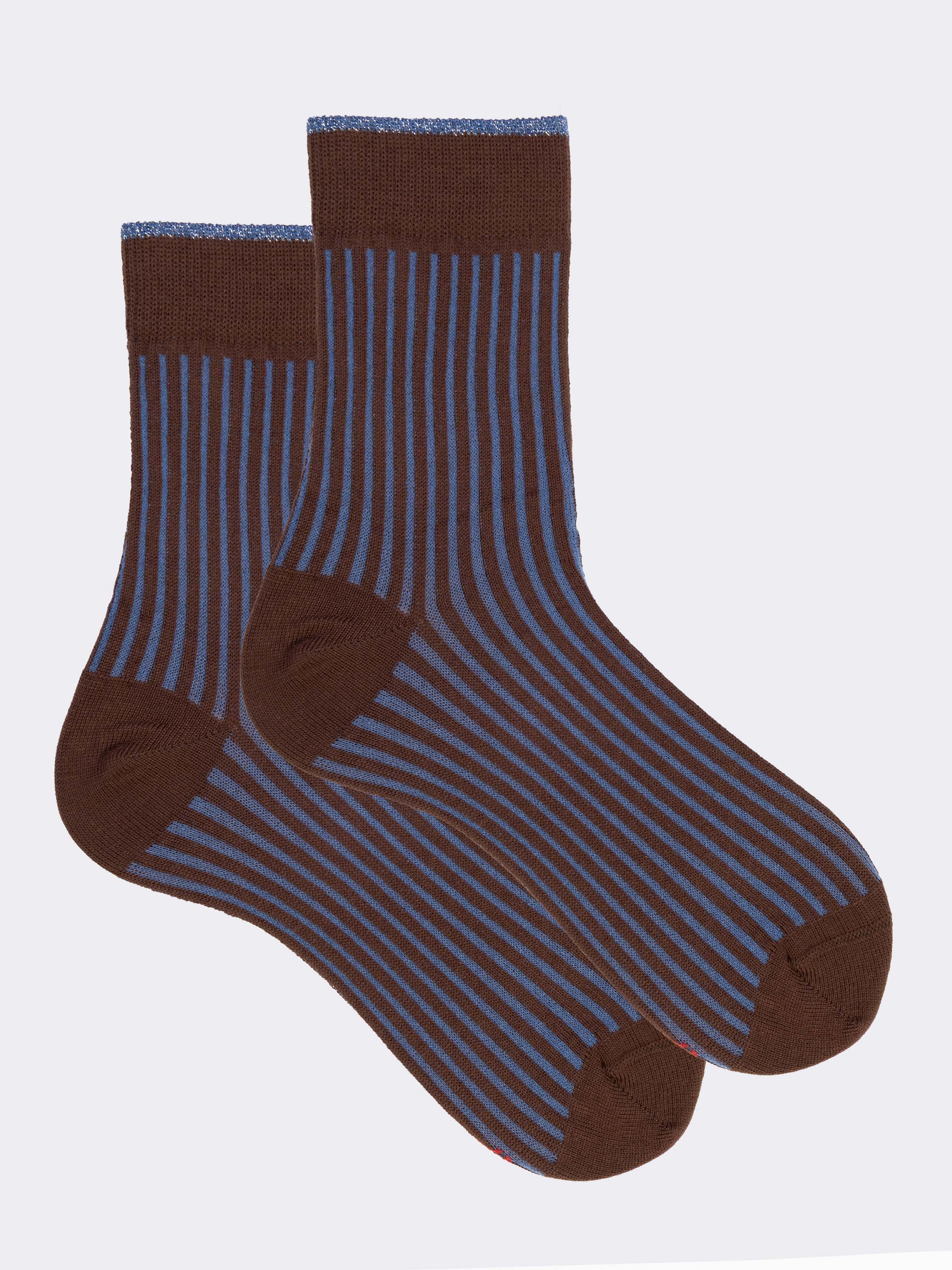 Kurze Kontrast-Rippensocken aus Baumwolle - Made in Italy