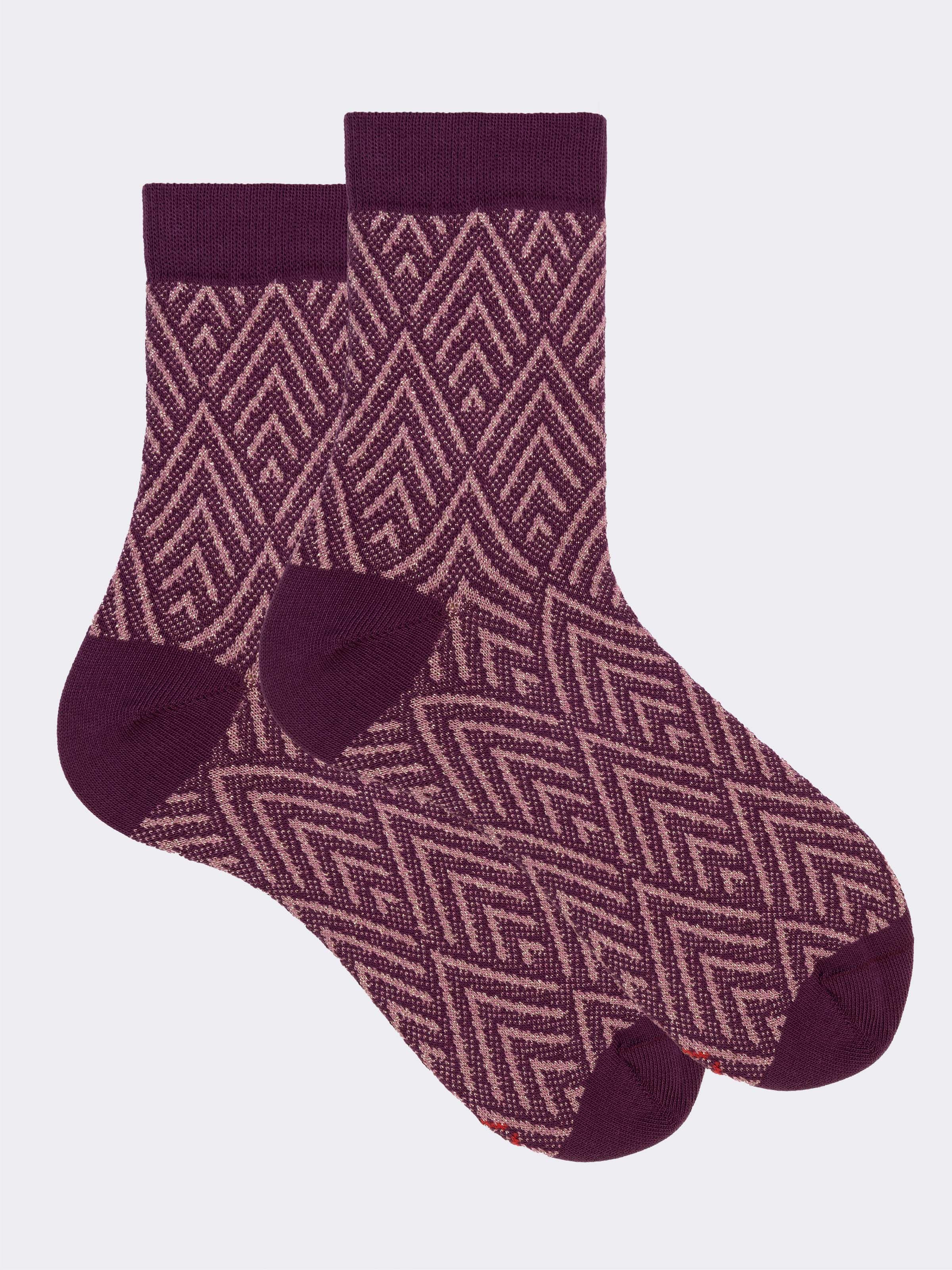 Women's Short Diamond Pattern Cotton Socks - Made in Italy - Image 1