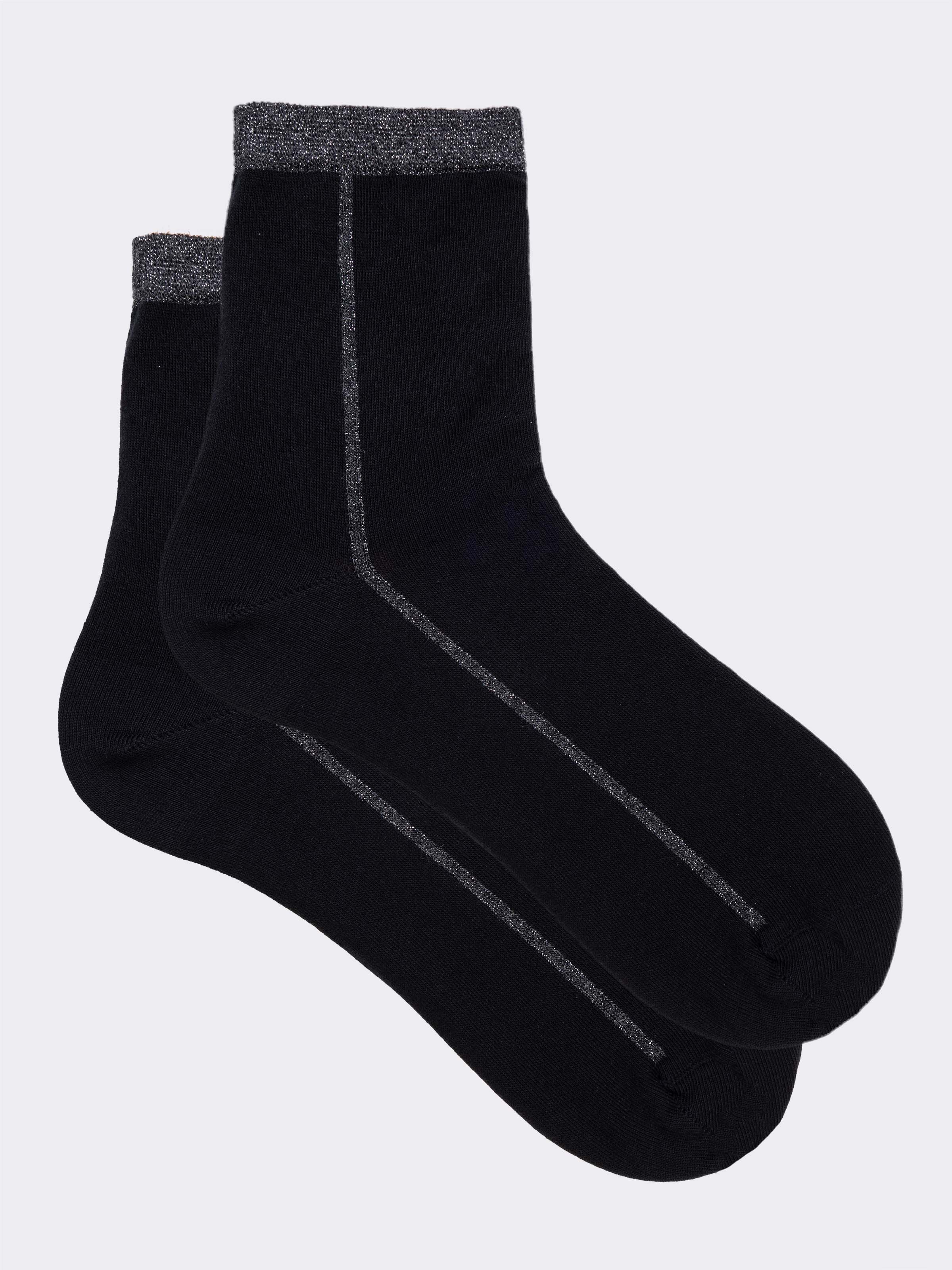 Kurze Damen Socken Fantasy Lurex Streifen aus Warmer Baumwolle