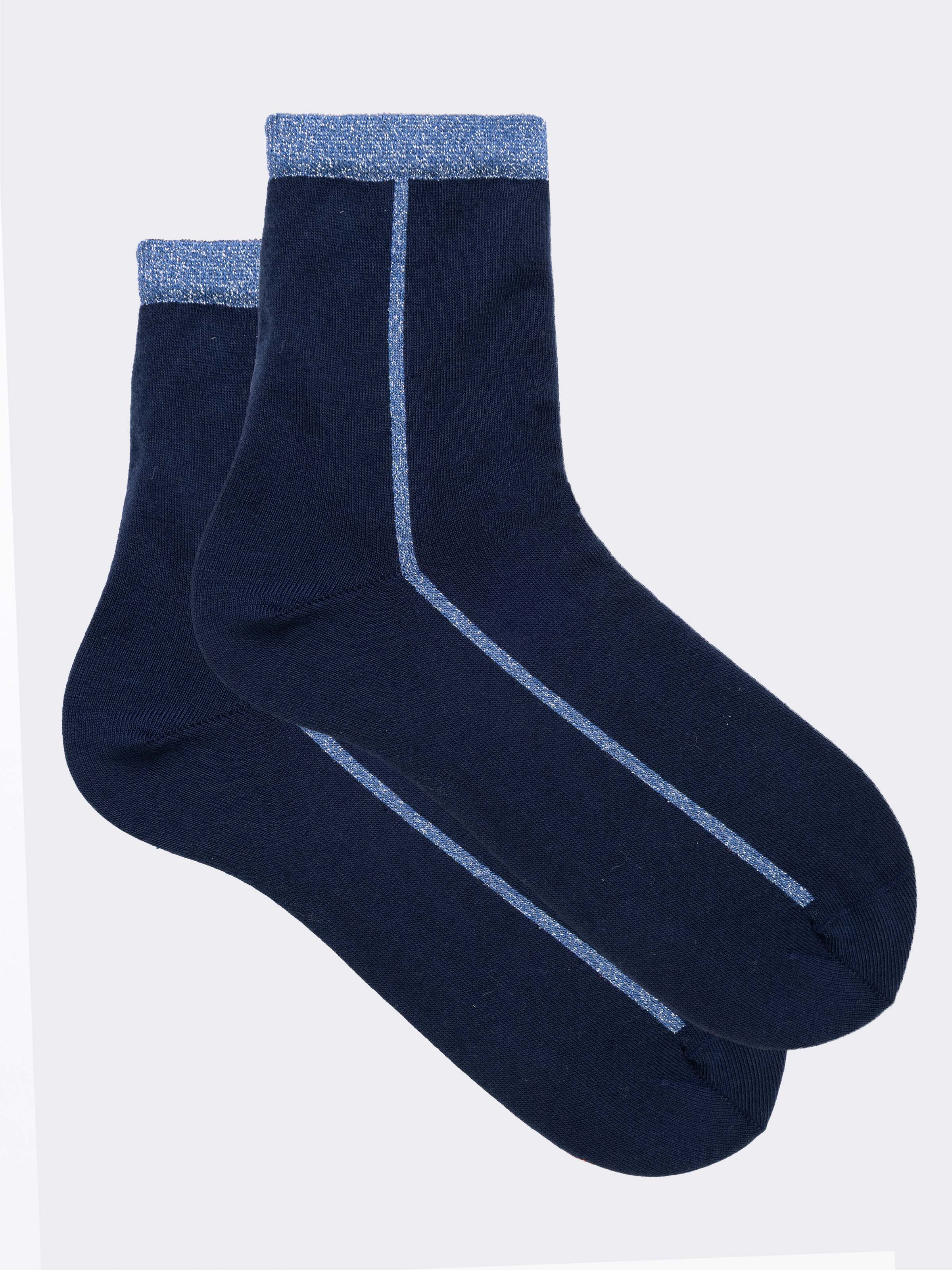 Women's Short Socks with Lurex Stripe Fantasy in Warm Cotton - Image 1
