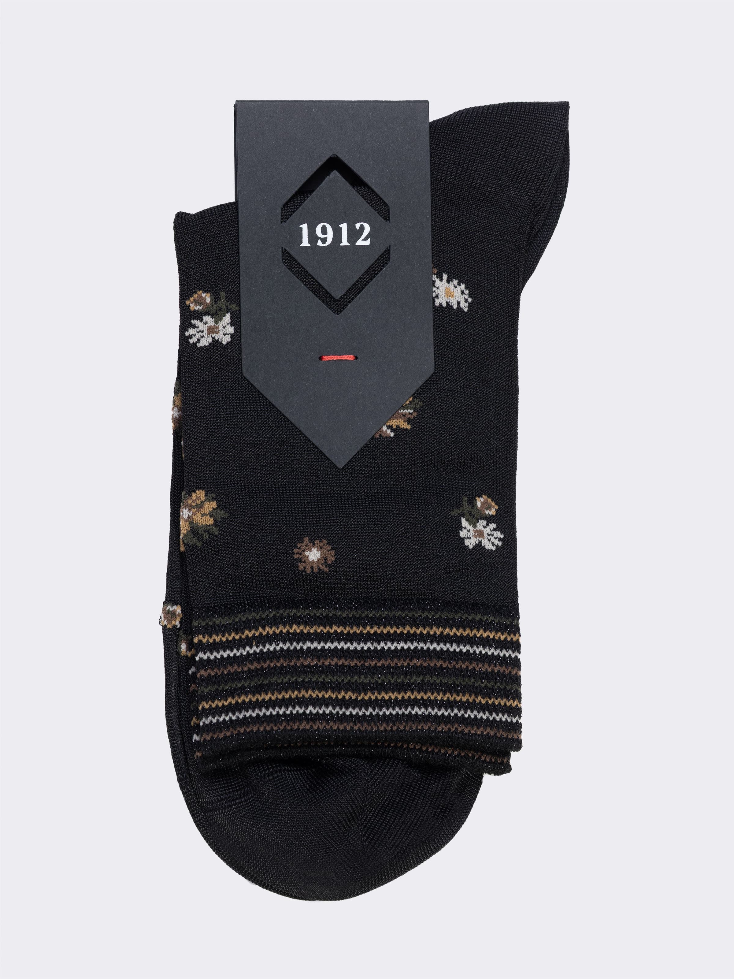 Women's short floral patterned socks with striped cuff - Made in Italy - Image 3