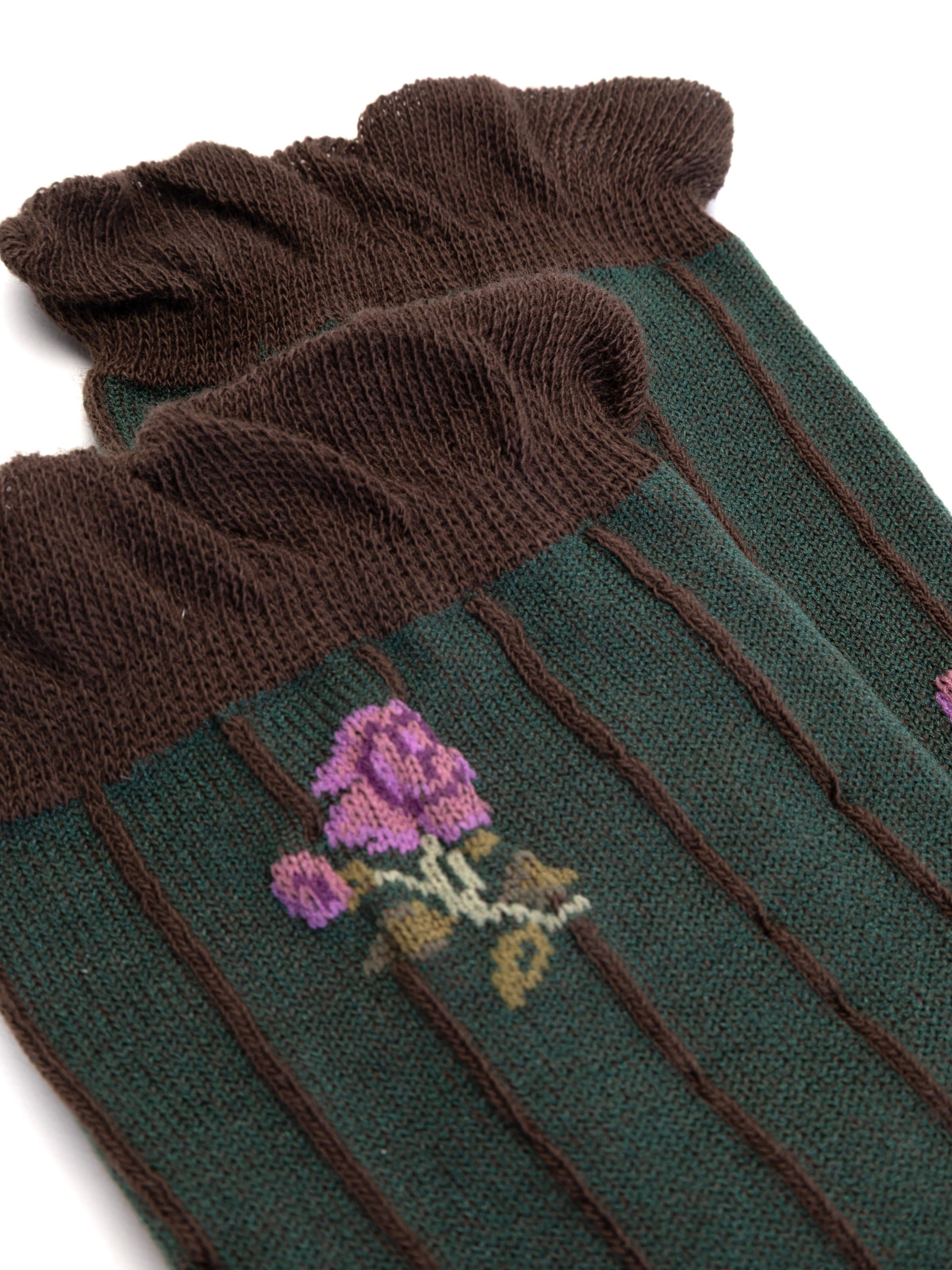 Damen-Ringelsocken mit Blumenmuster, halblang - Made in Italy - Image 2