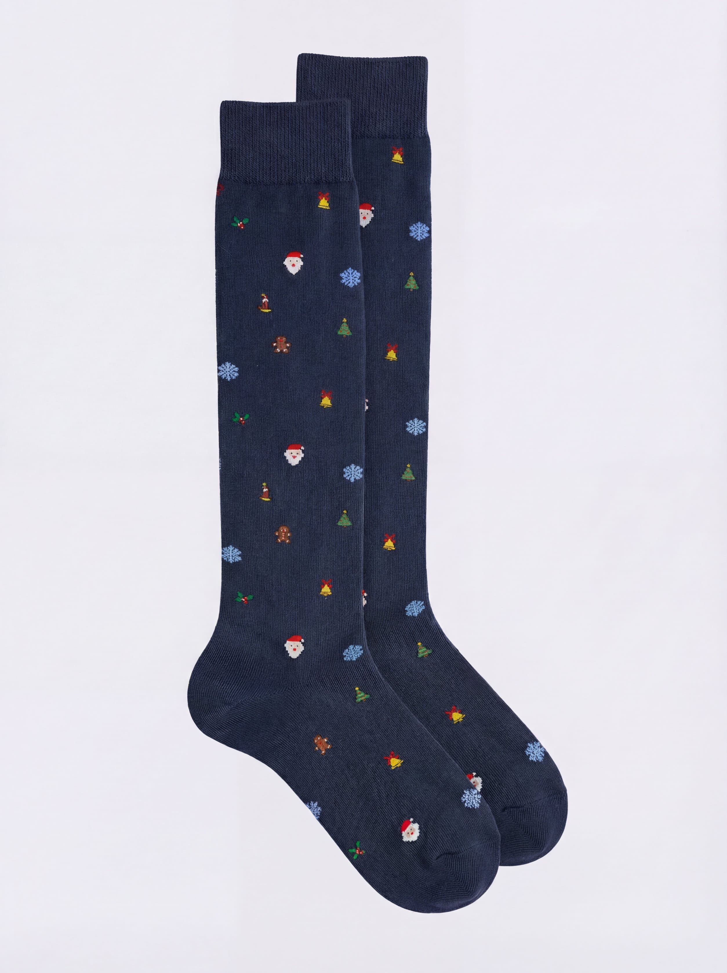 Lange Herrensocken mit Weihnachtsmuster aus warmer Baumwolle - Made in Italy
