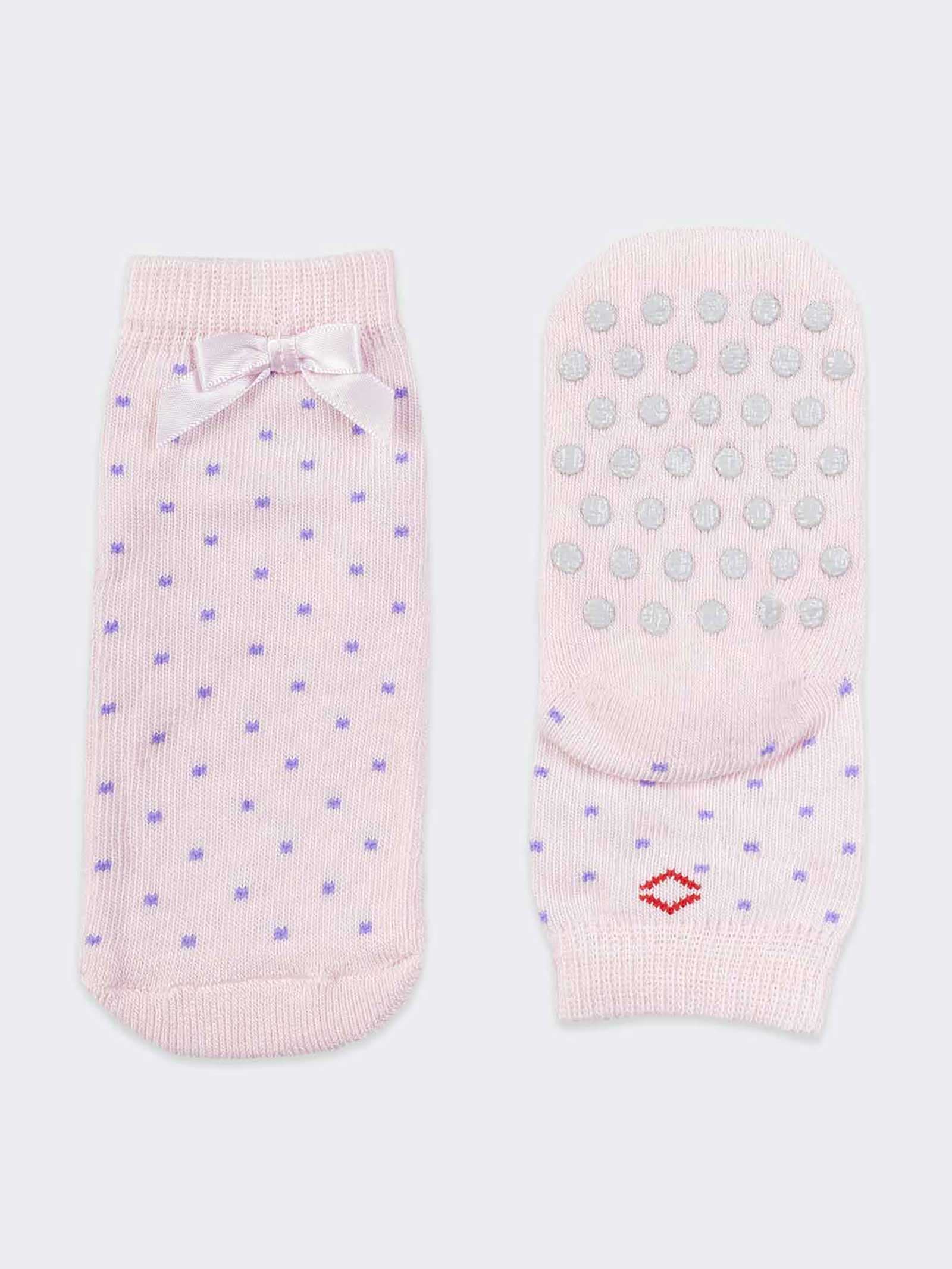 Chaussettes Antidérapantes Bébé avec Nœud et Pois - Image 1