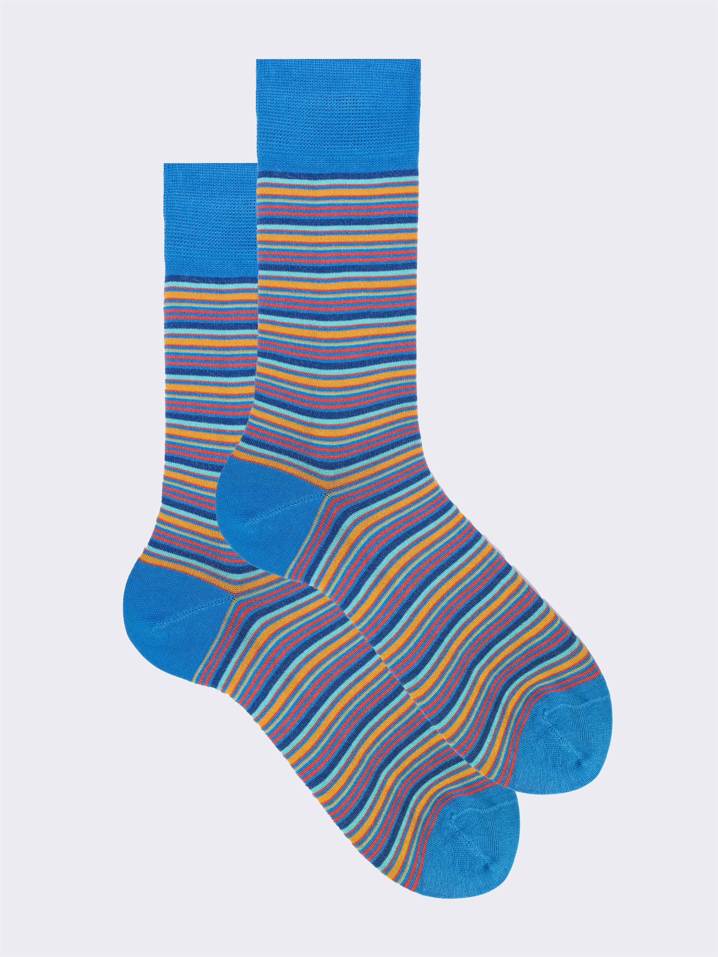 Long Socks in Cool Cotton with Mille Righe Pattern - Image 1