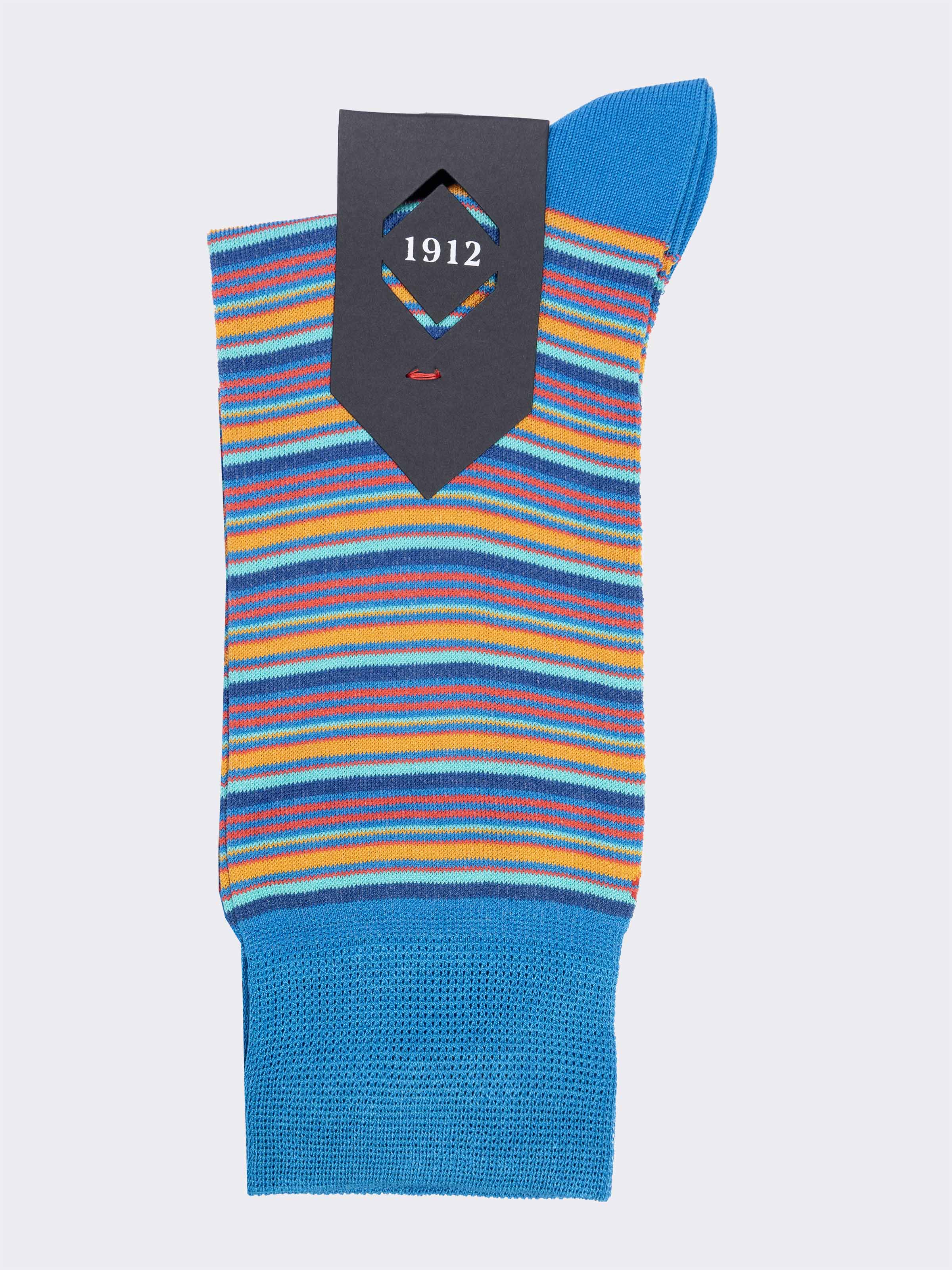 Long Socks in Cool Cotton with Mille Righe Pattern - Image 3