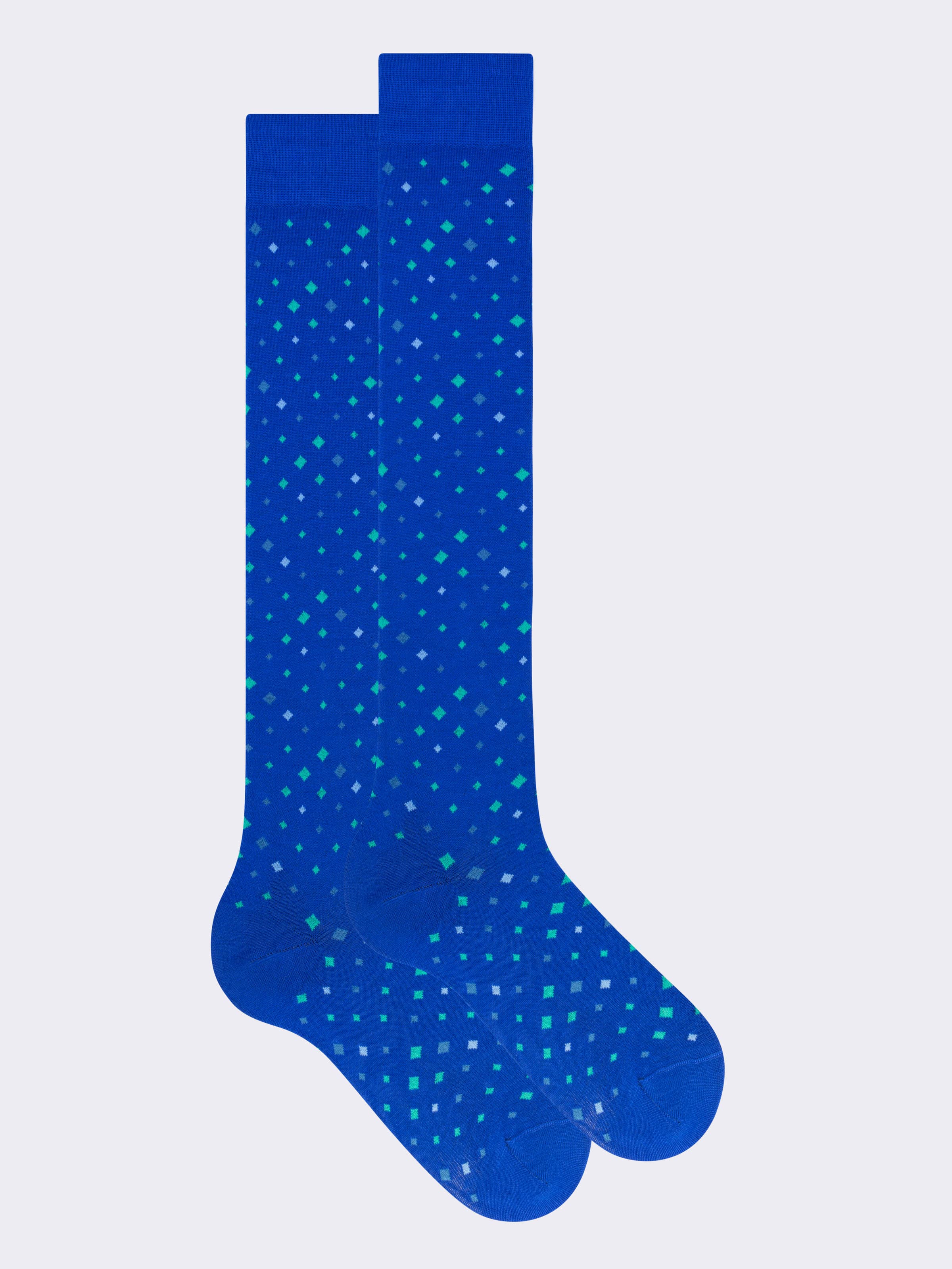 Calcetines largos de algodón fresco con estampado de rombos - Image 1
