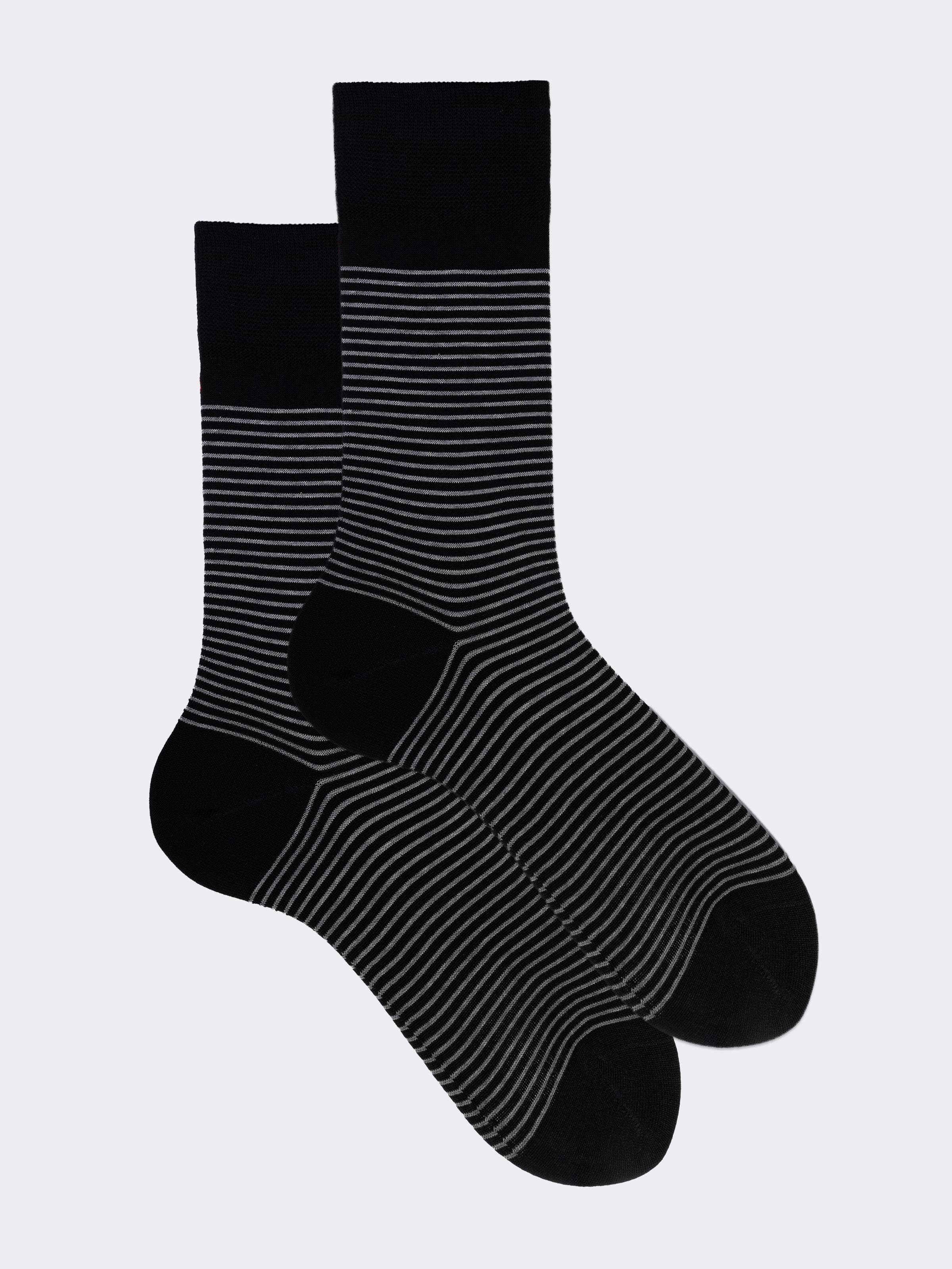 Short Socks in Cool Cotton with Mille Righe Pattern - Image 1