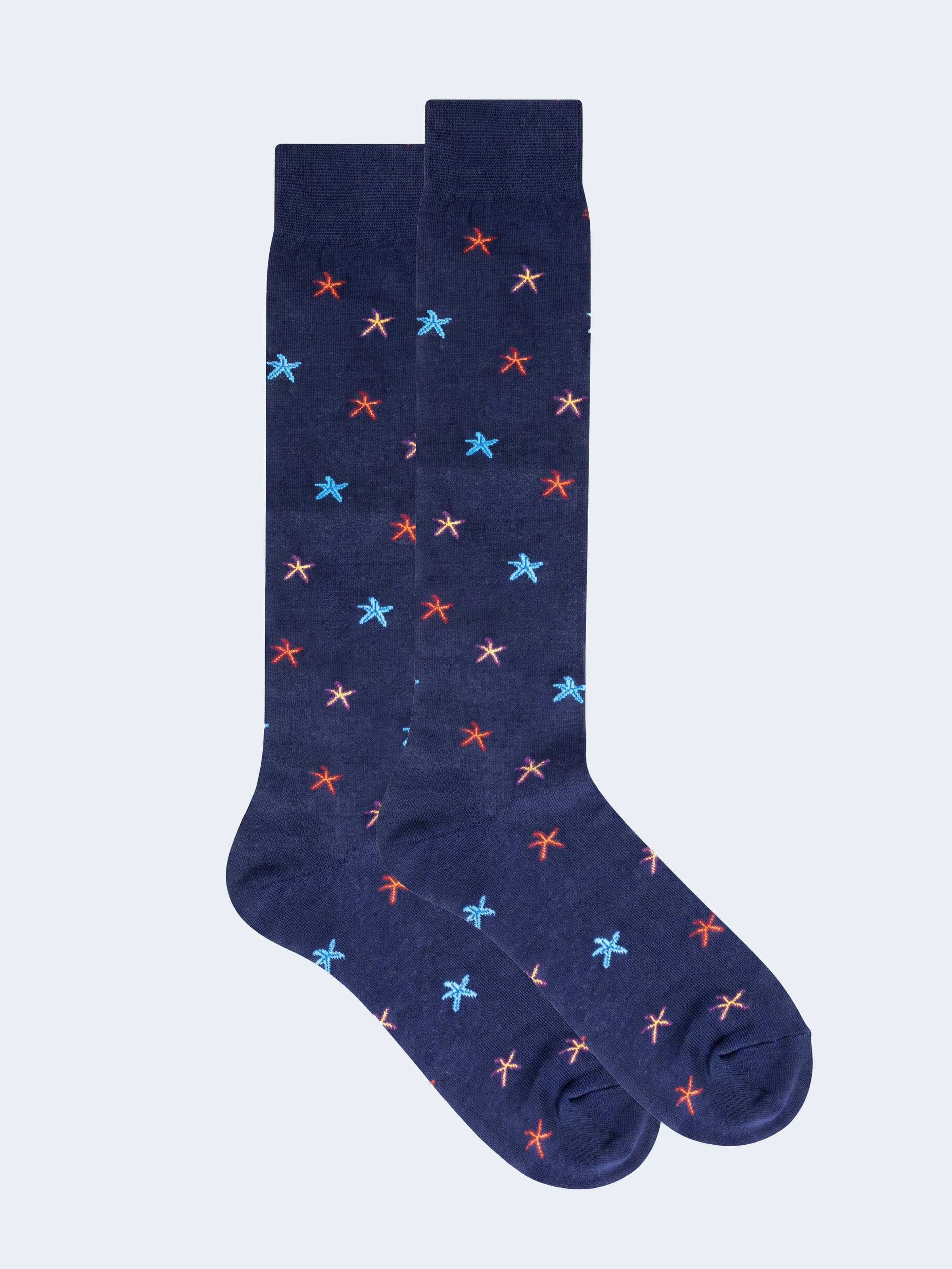 Men's Long Cotton Socks with Starfish Pattern - Image 1