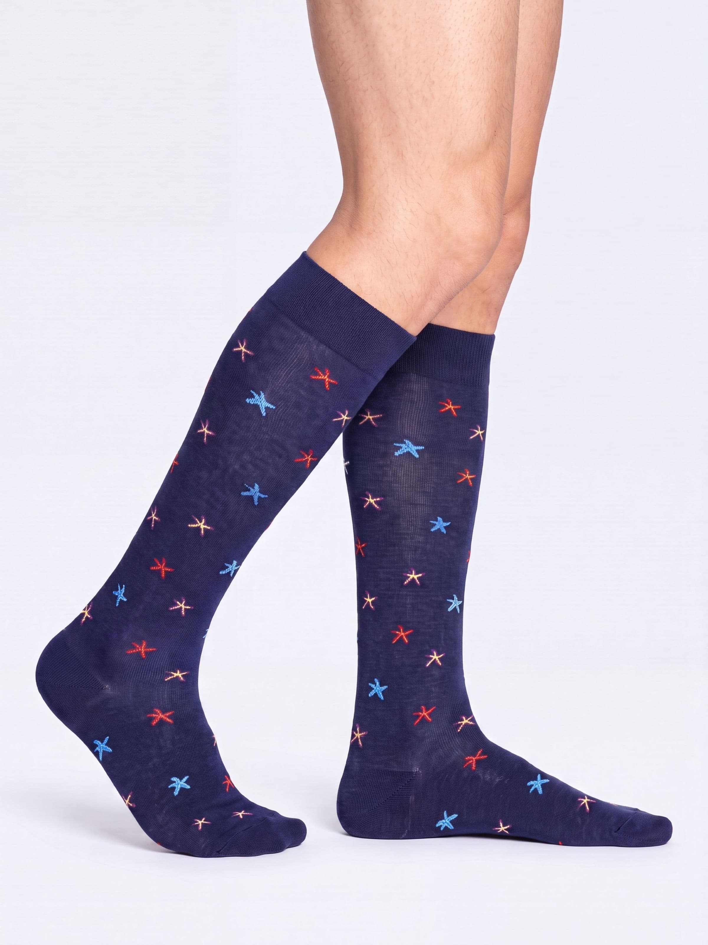 Men's Long Cotton Socks with Starfish Pattern - Image 3
