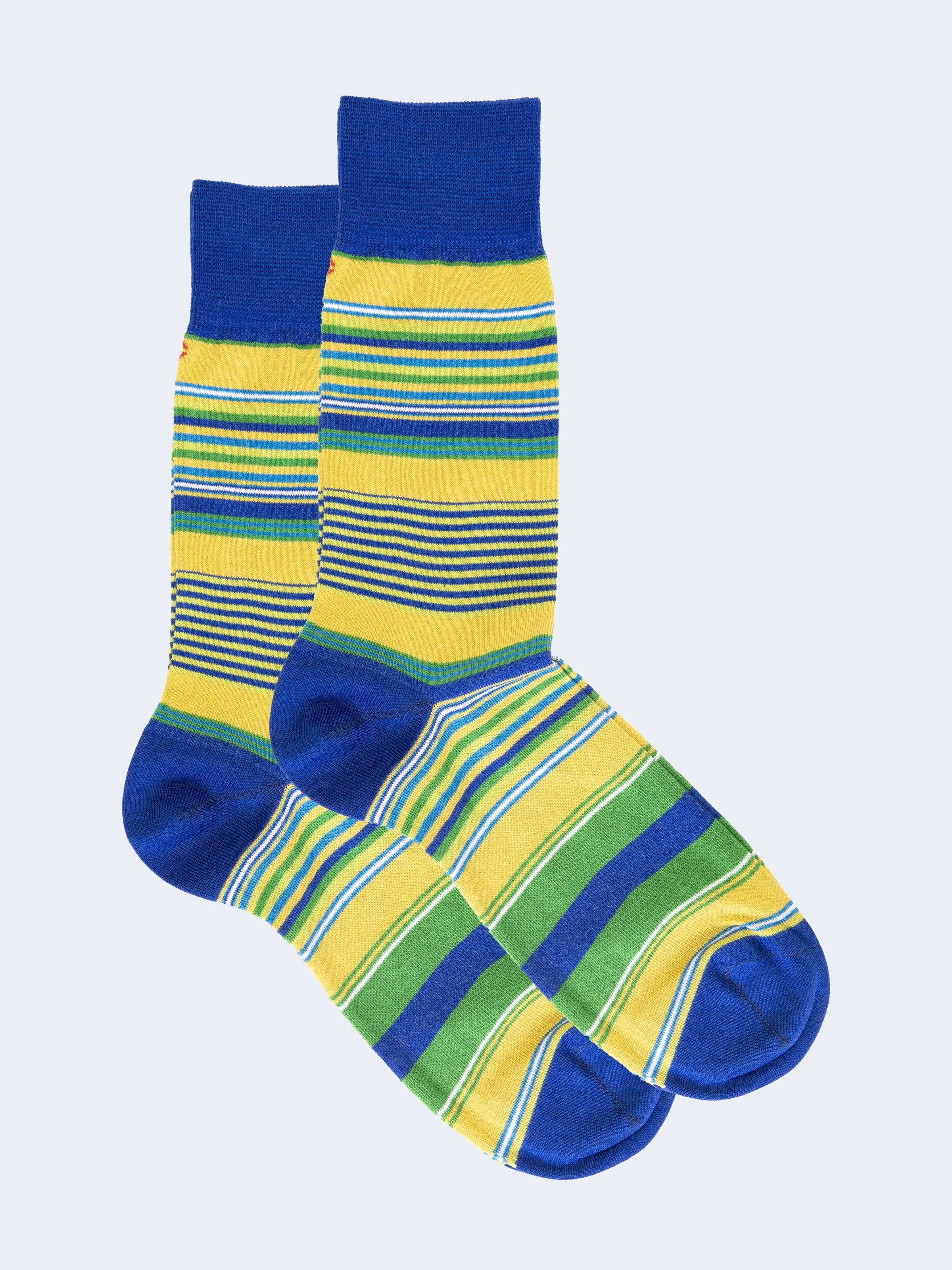 Kurze Herren-Socken mit Mehrfarbigen Streifen aus Baumwolle