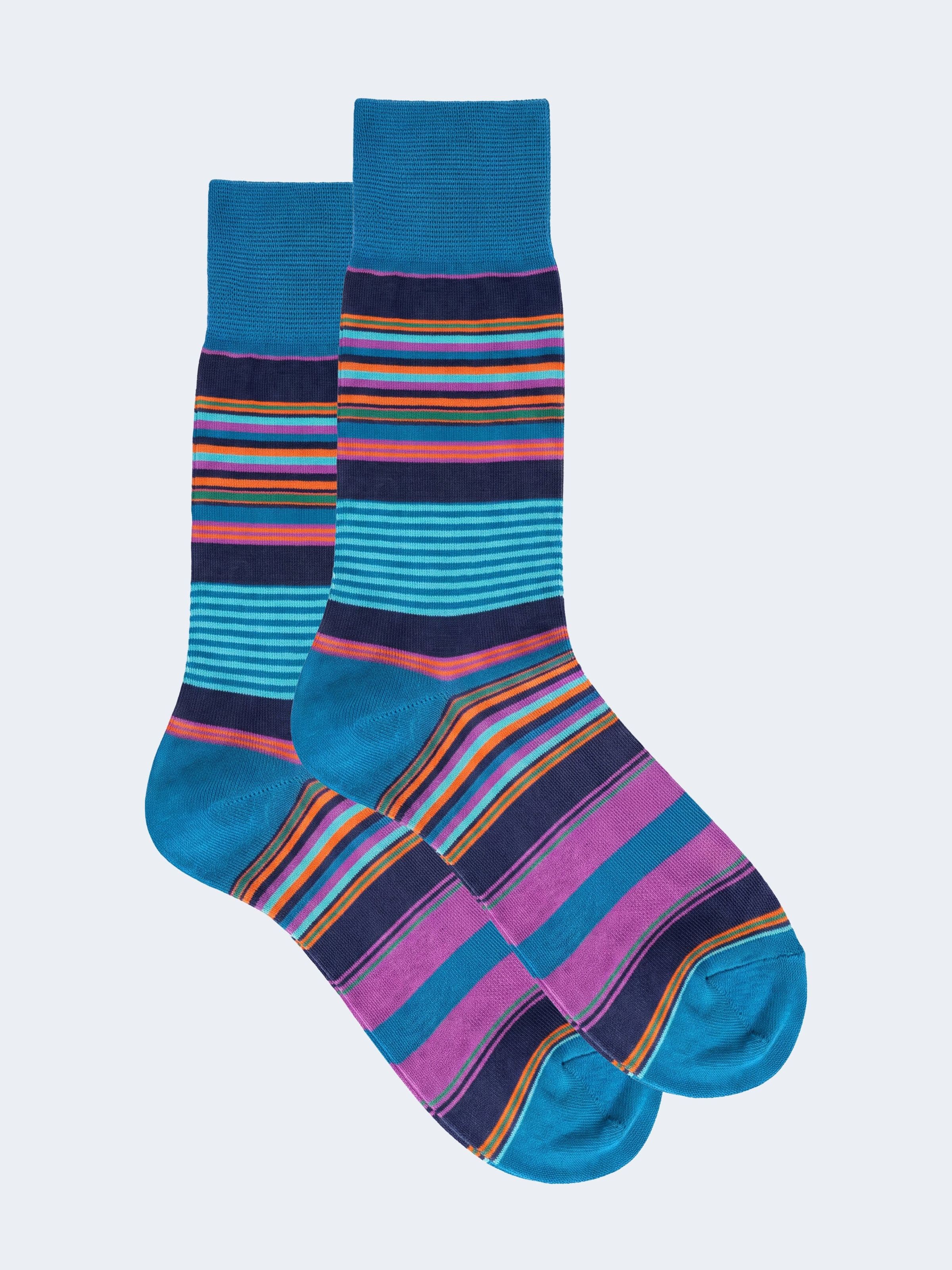 Men's Short Multicolour Striped Cotton Socks - Image 1