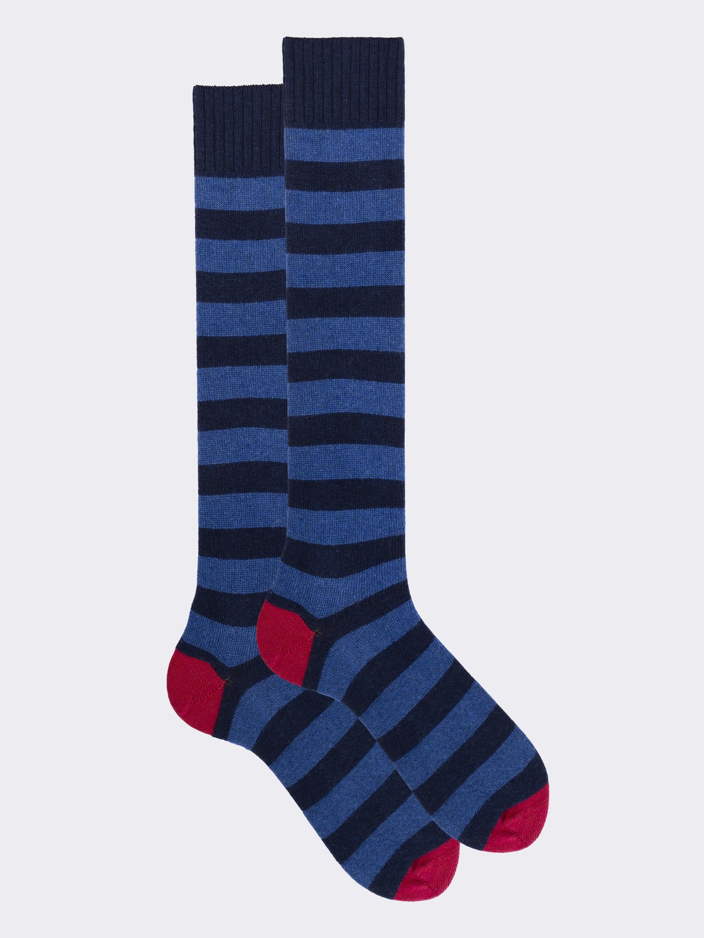 Men's Long Striped Cashmere Blend Socks Made in Italy - Image 1