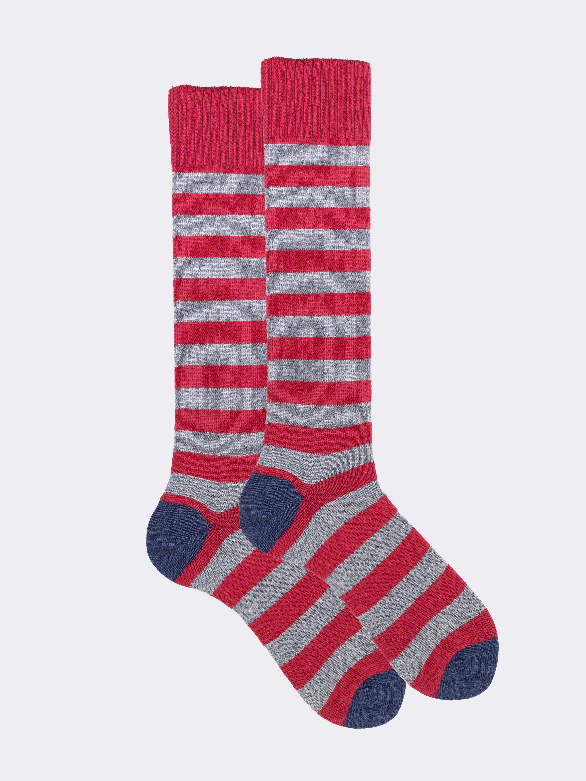 Calcetines Largos para Hombre a Rayas en Mezcla de Cachemira Made in Italy