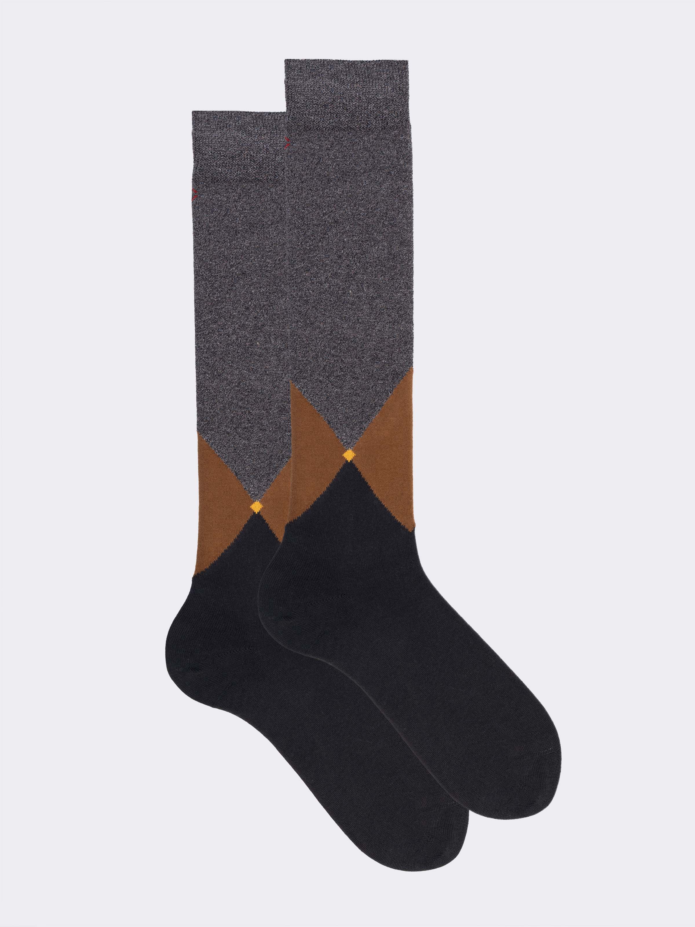 Men's Long Diamond Pattern Socks - Made in Italy - Image 1