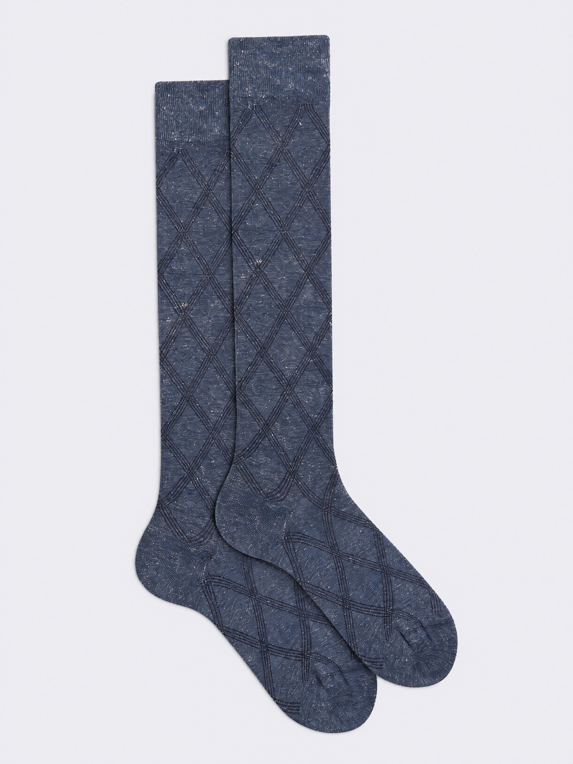 Lange Herrensocken mit Rautenmuster aus warmer Baumwolle