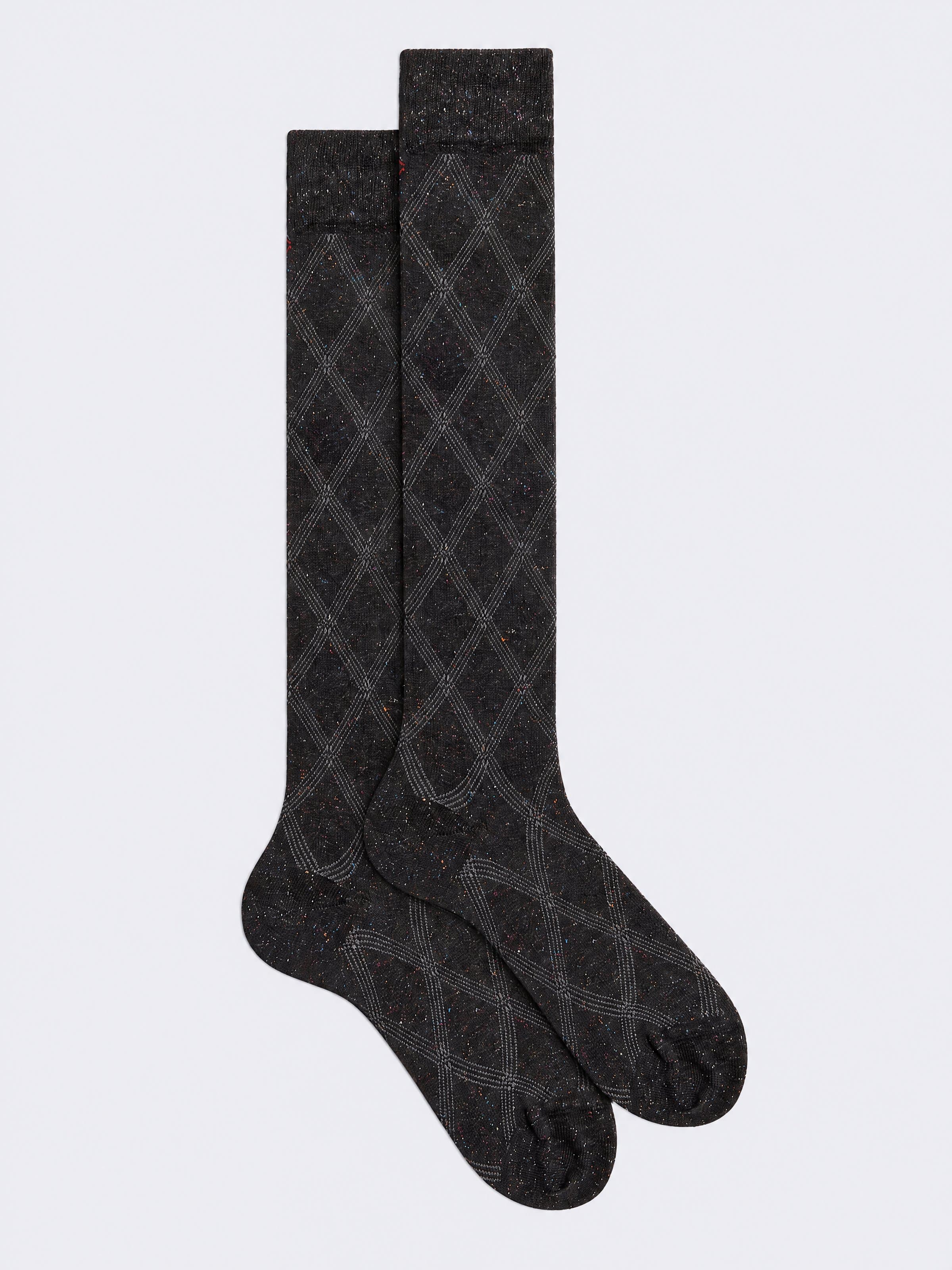 Men's Long Socks in Warm Cotton, Diamond Pattern - Image 1