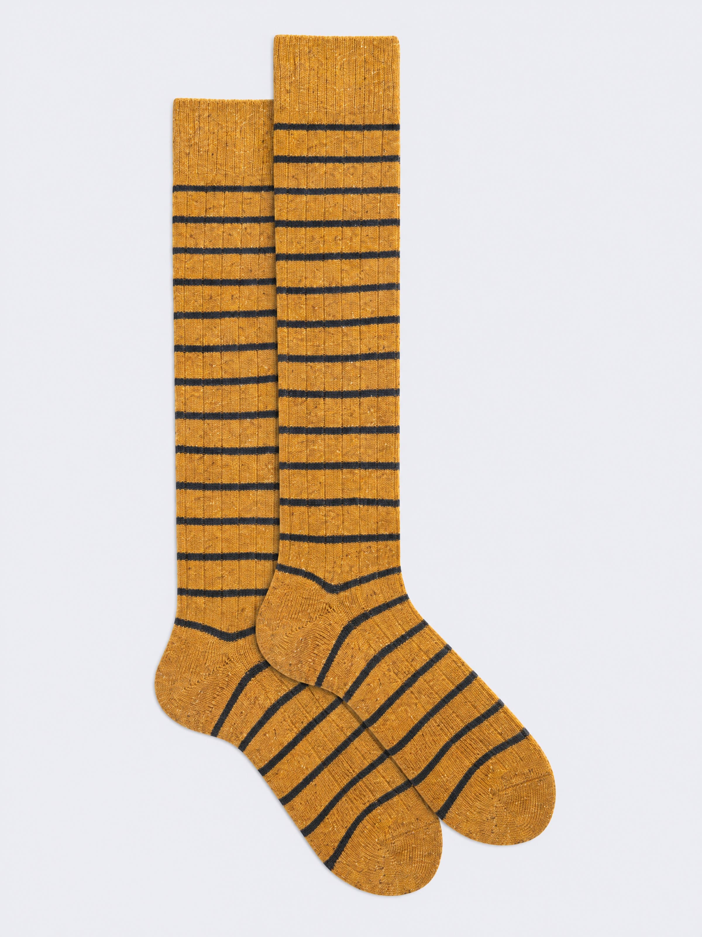 Wool Ribbed Knee-High Socks with Striped Pattern - Image 1