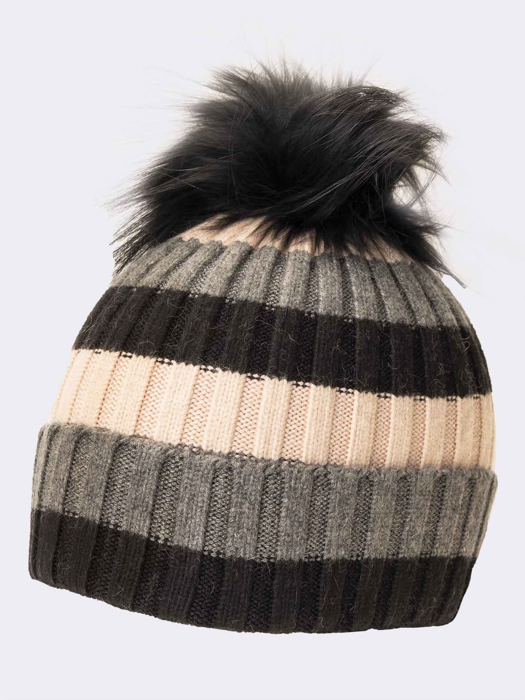 Berretto Donna Invernale a Righe con Pompon - Elegante Cappello Morbido