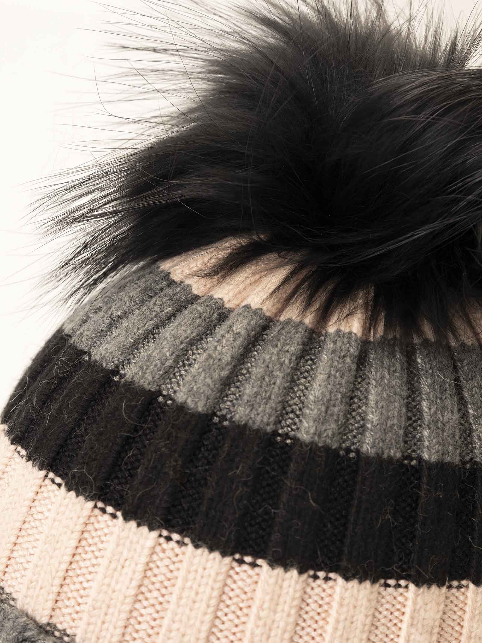 Gestreifte Damen Wintermütze mit Bommel - Elegante Weiche Mütze - Image 2
