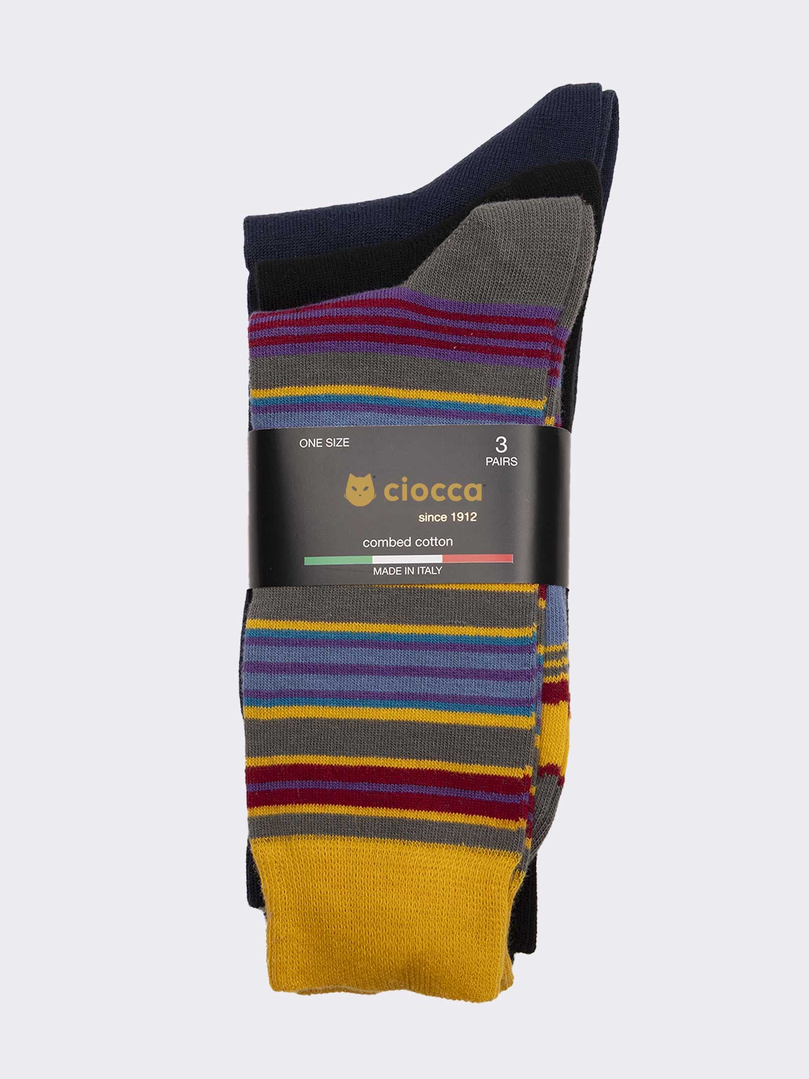 Tris of Made in Italy striped patterned and plain men's short socks in Warm Cotton - Image 2