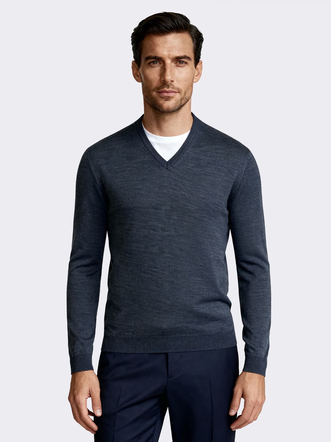 Pull Homme col v Manches Longues en 100% Laine Mérinos